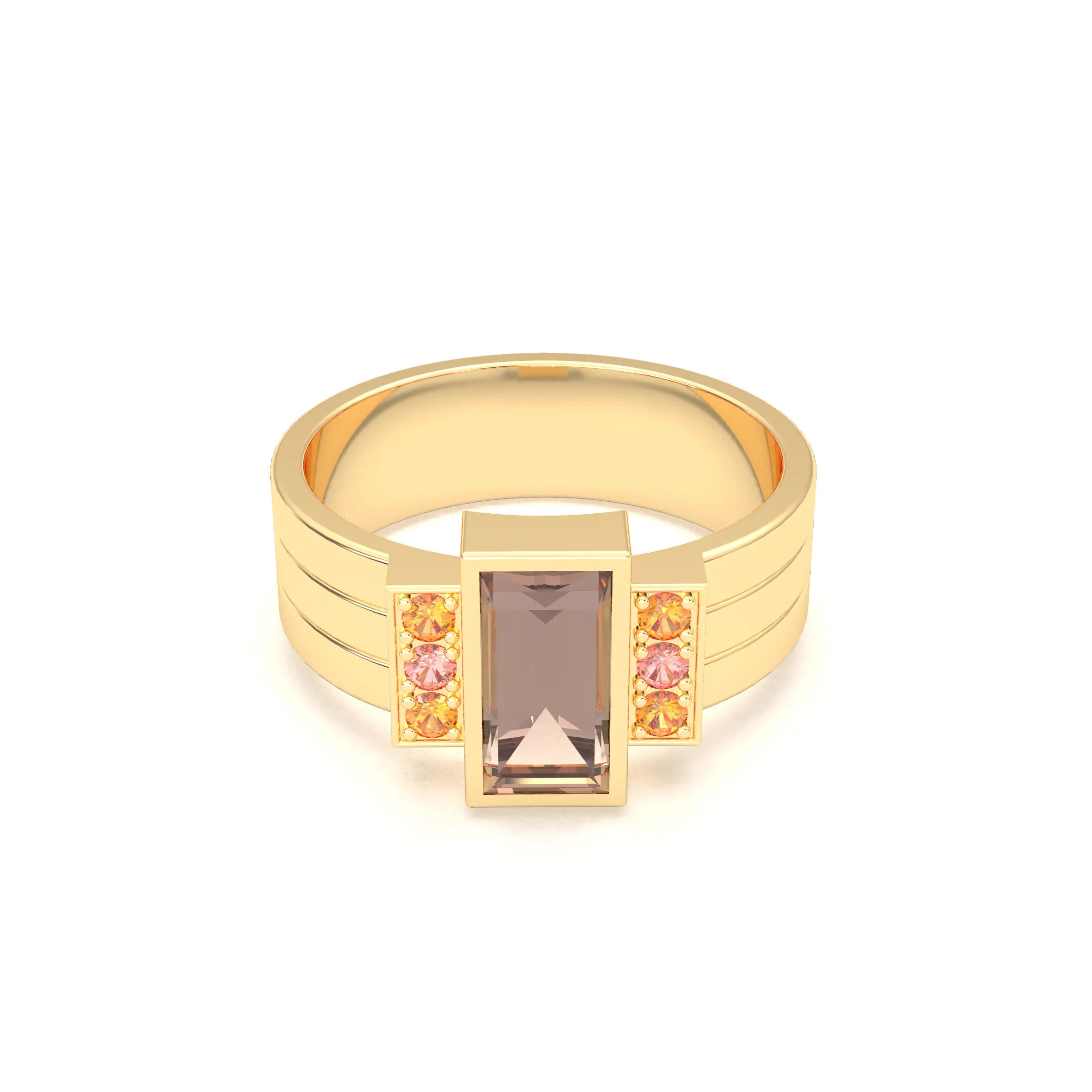 Bague Art Déco – Or Jaune 18 carats - Pierre fine & Cascade de Pierres Précieuses