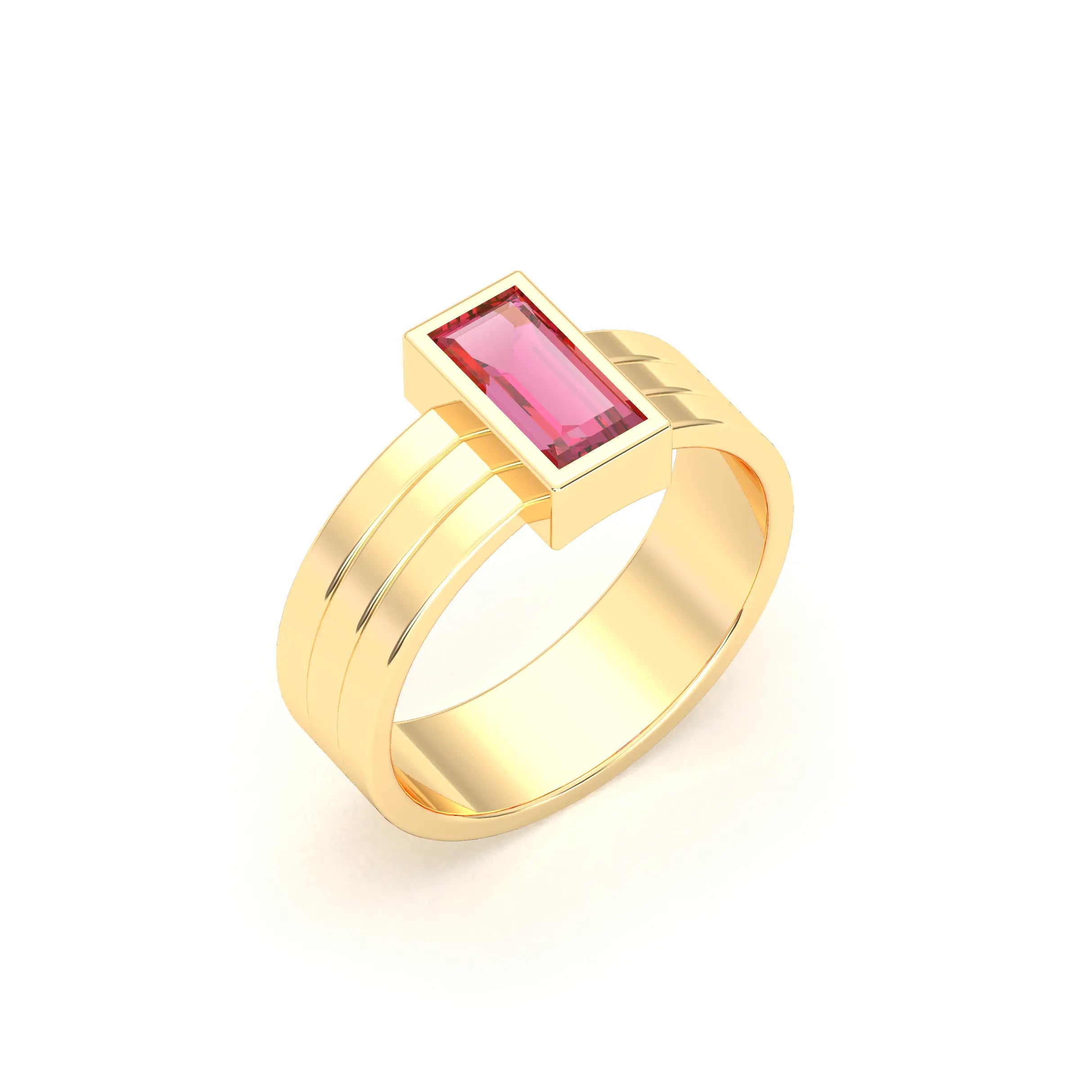 Bague Art Déco – Or Jaune & Pierre Fine Taille Baguette Grenat Rhodolite