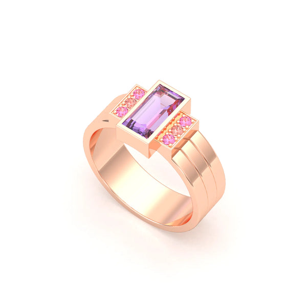 Bague Art Déco Cascade – bague femme en or rose 18 carats, pierres fines et précieuses au choix, autre vue