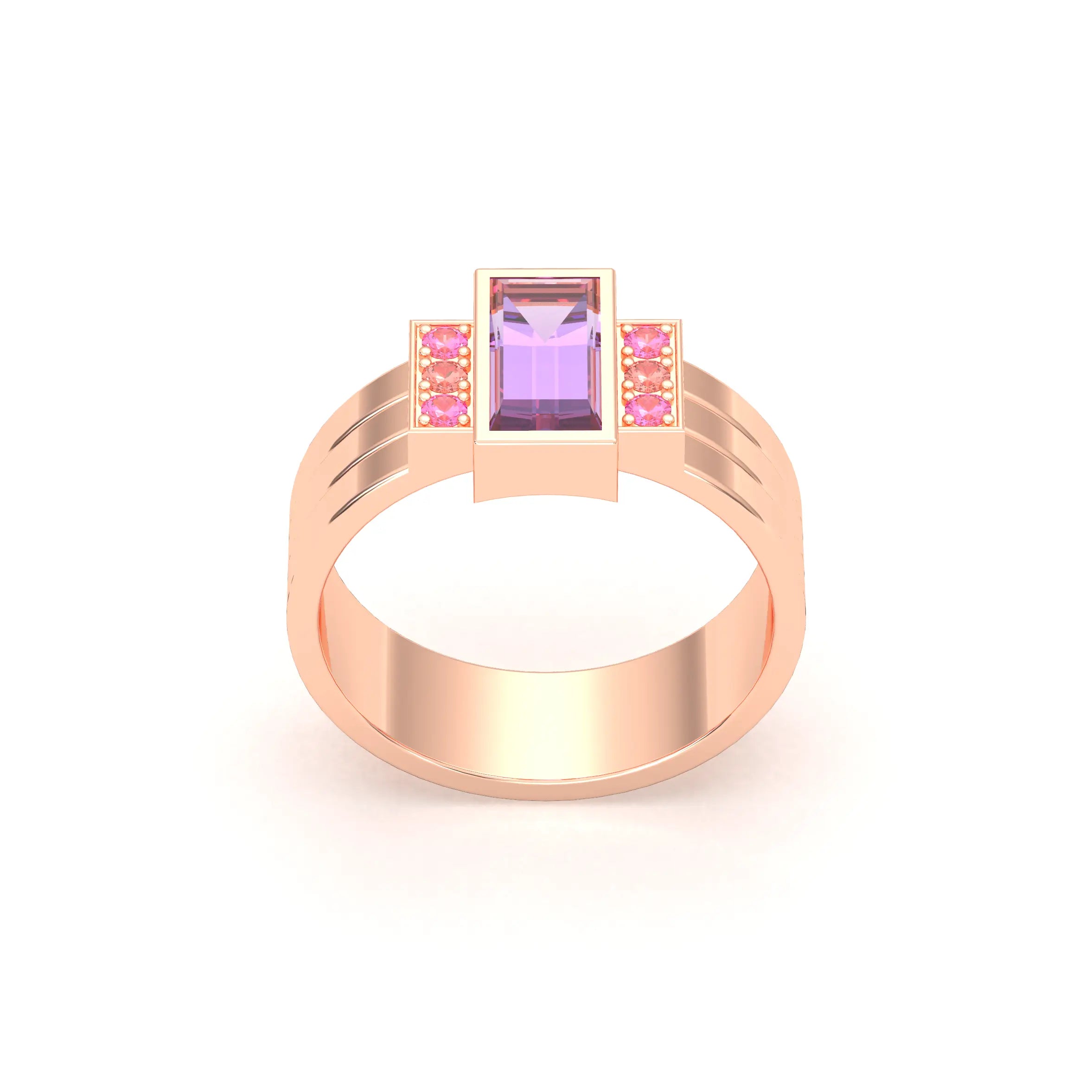 Bague Art Déco – Or Rose 18k & Cascade de Pierres Précieuses