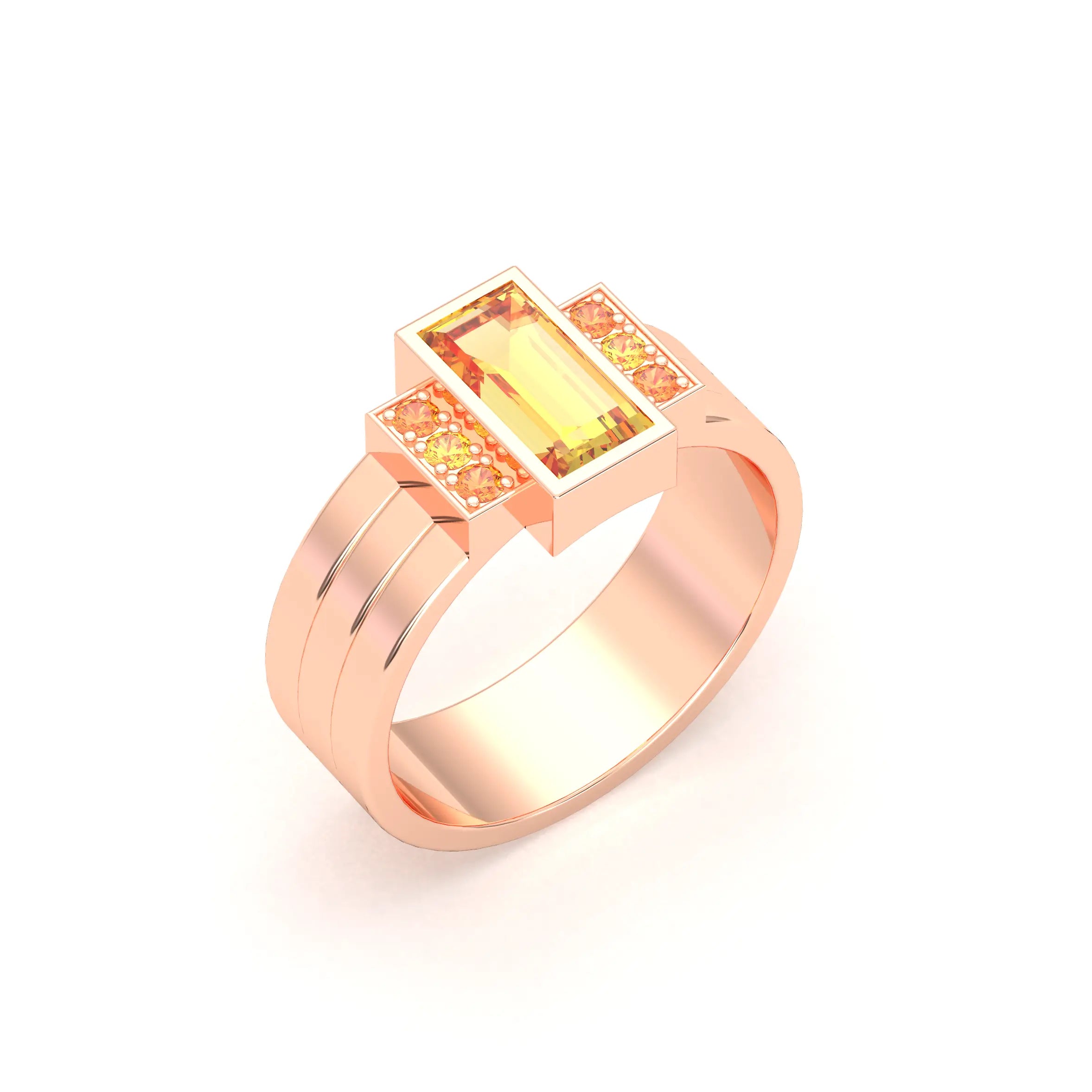 Bague Art Déco – Or Rose 18k & Cascade de Pierres Précieuses Citrine