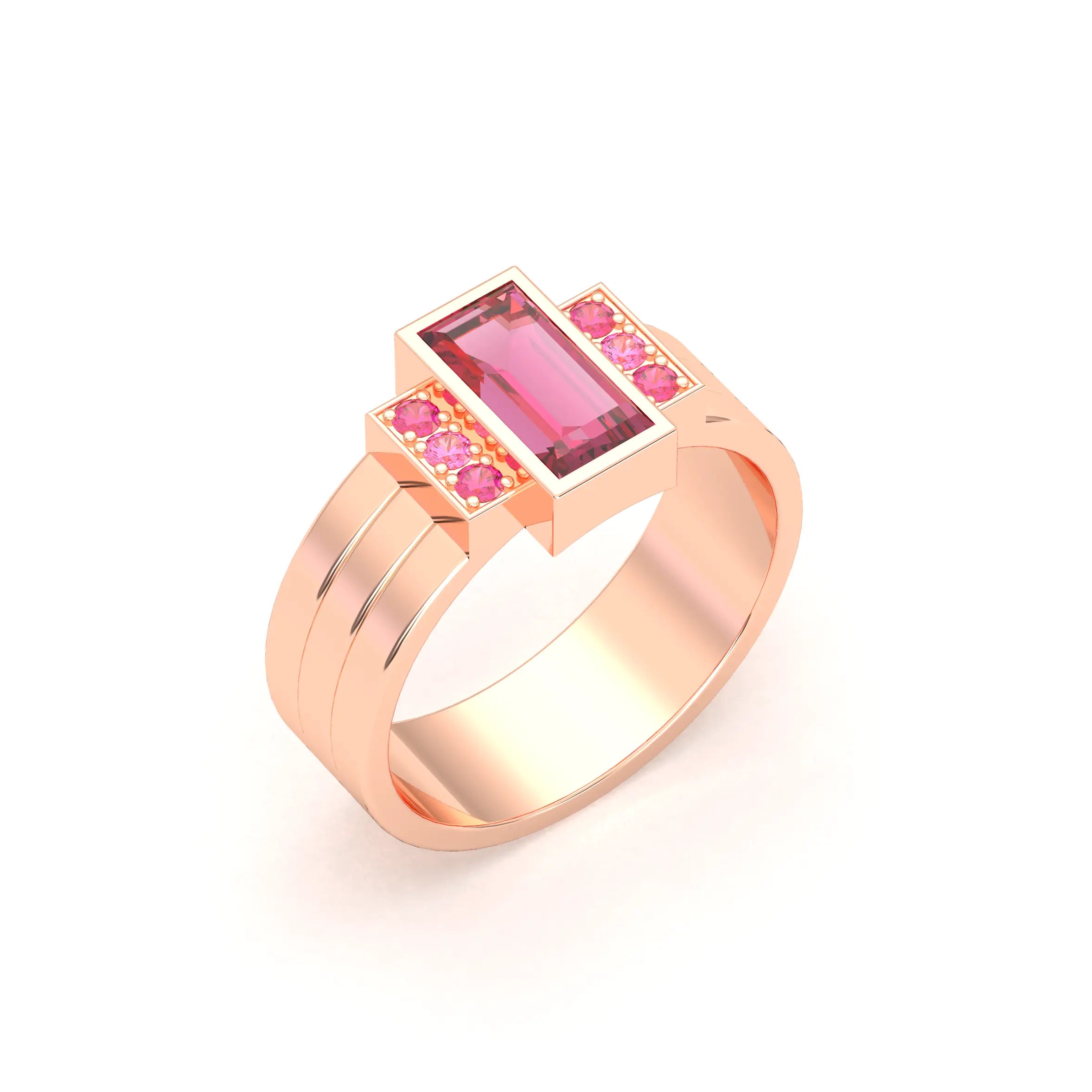Bague Art Déco – Or Rose 18k & Cascade de Pierres Précieuses Grenat Rhodolite