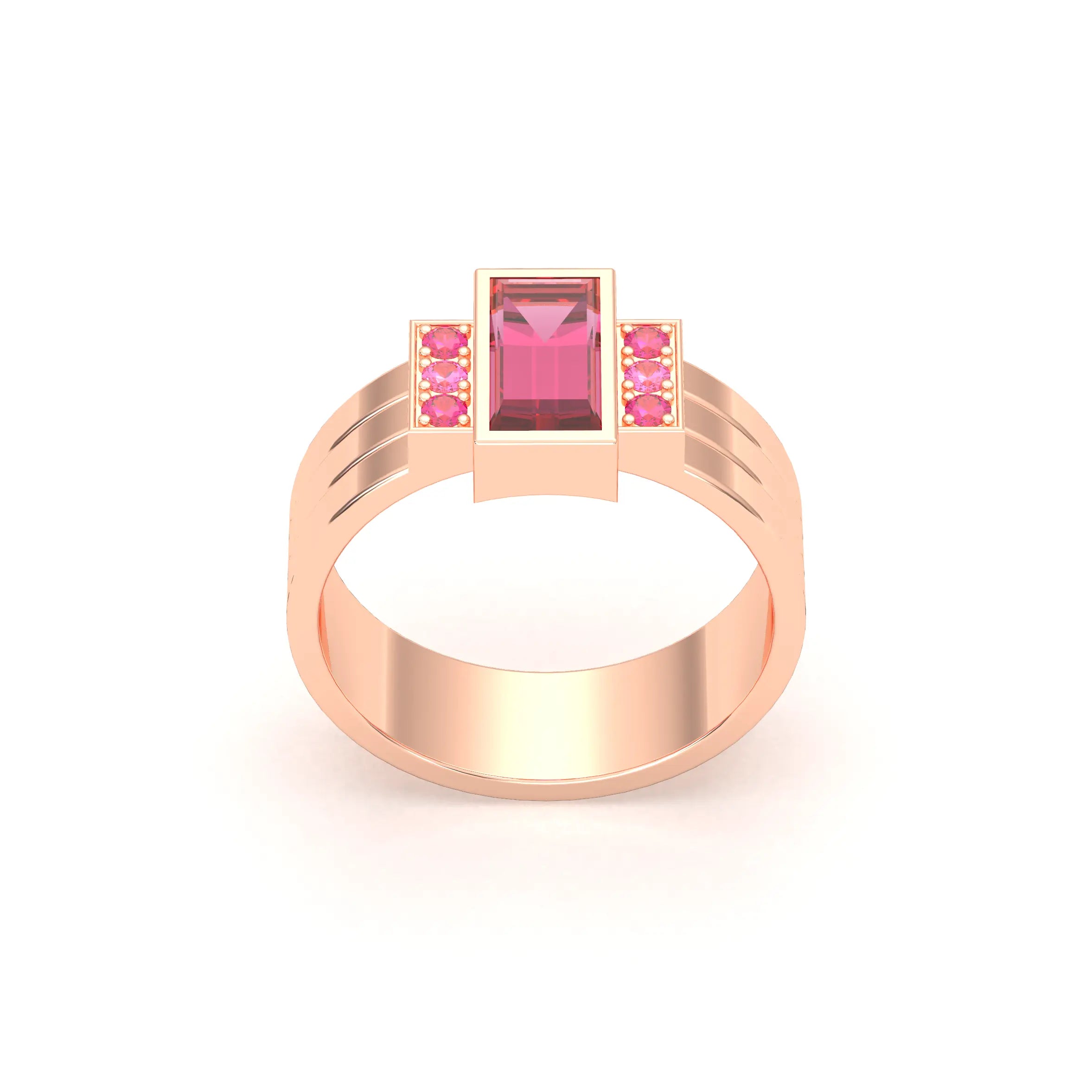 Bague Art Déco – Or Rose 18k & Cascade de Pierres Précieuses
