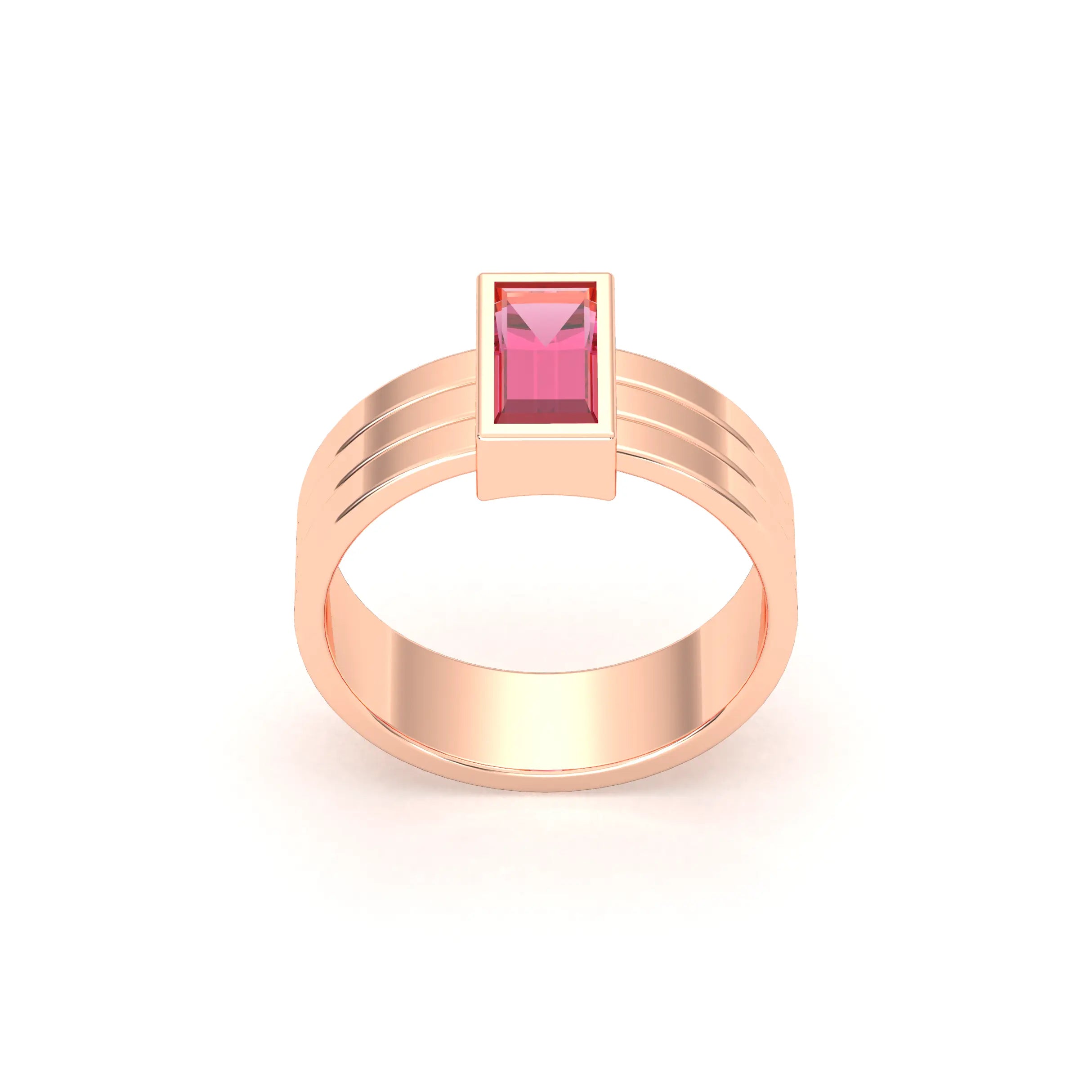 Bague Art Déco – Or Rose & Pierre Fine Taille Baguette