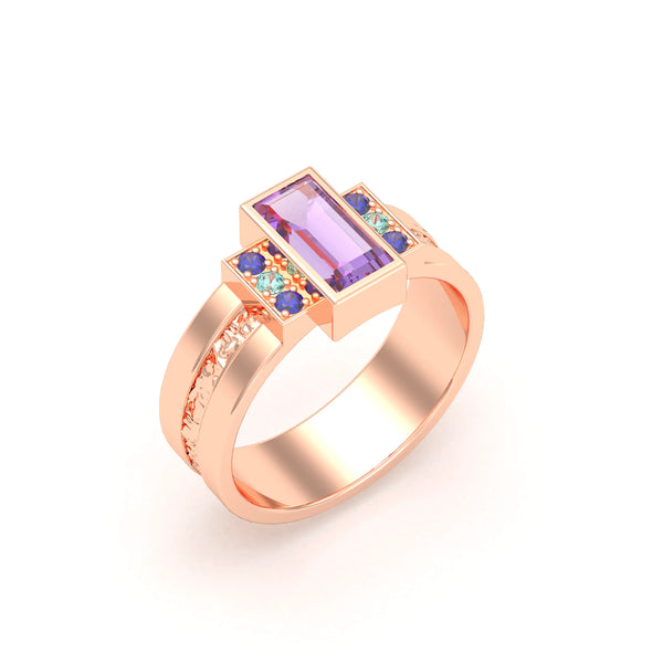 Bague Art Déco Relief – bague femme en or rose 18 carats, pierres fines et précieuses au choix Améthyste