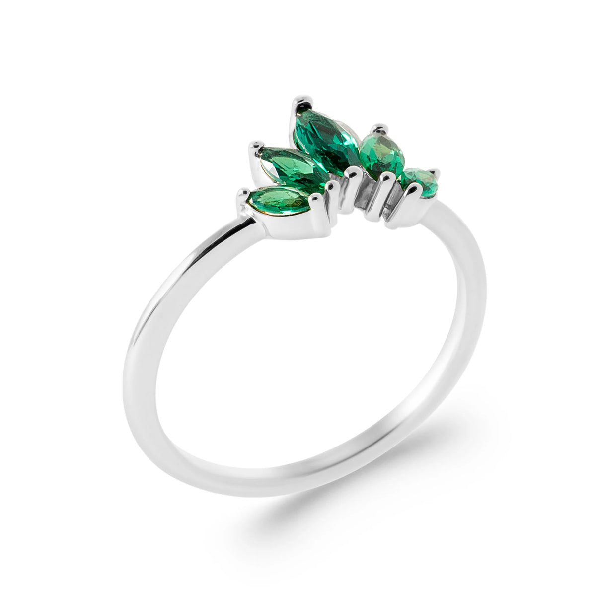Bague bouquet de navettes vertes en argent 925