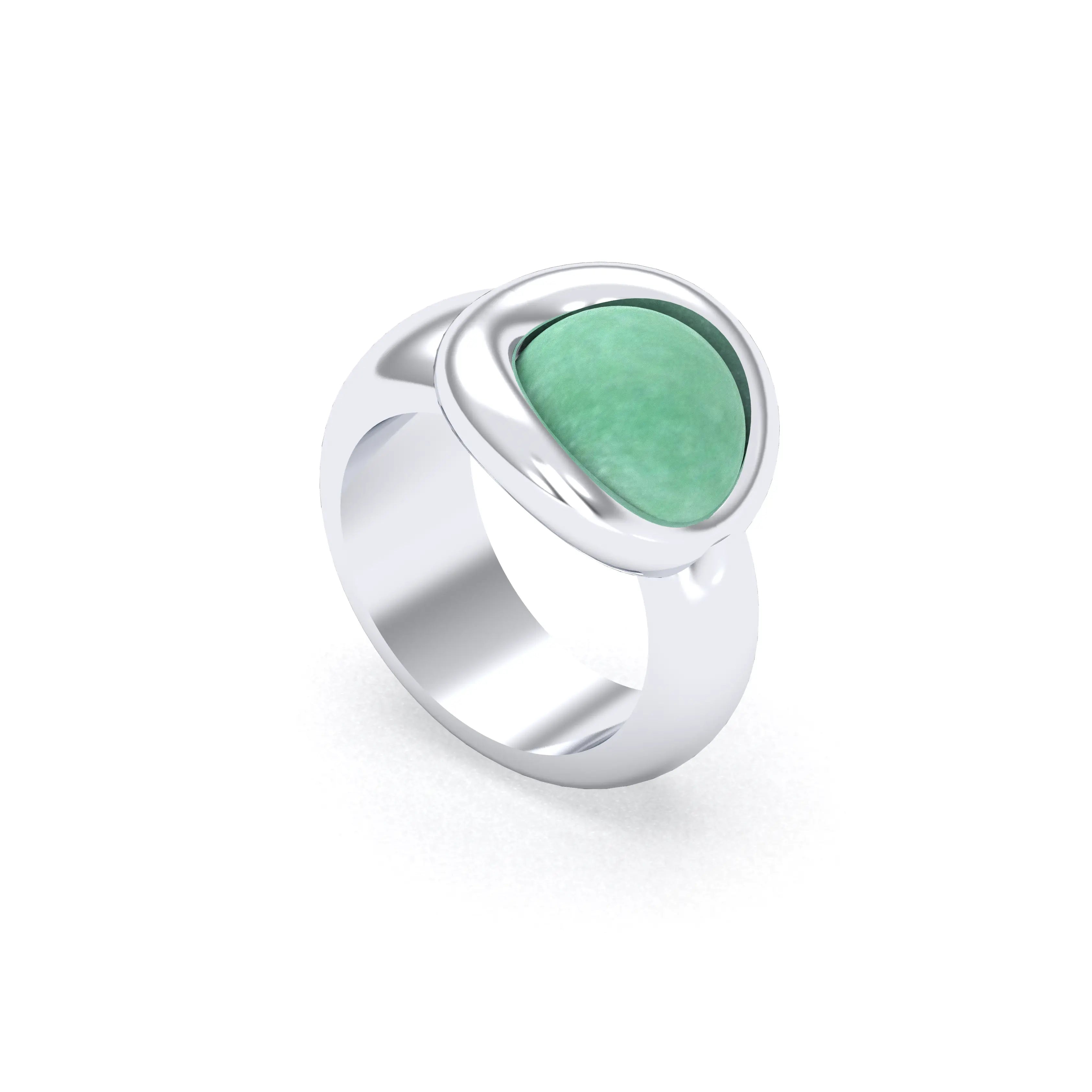 Bague femme Camille en argent 950, cabochon de pierre fine au choix