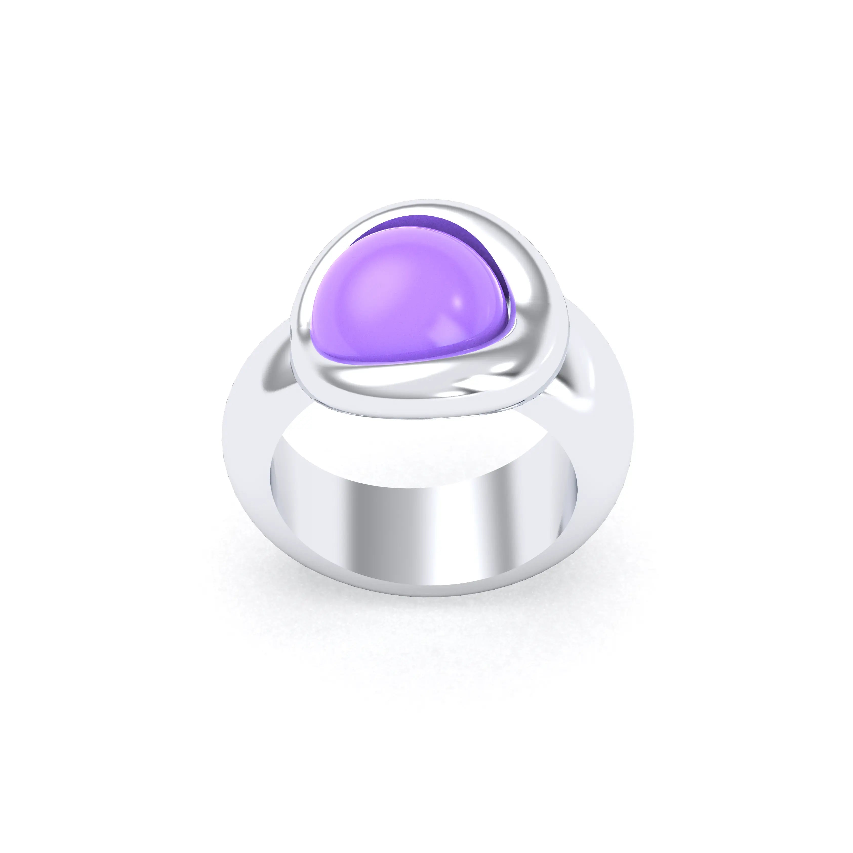 Bague femme Camille en argent 950, cabochon de pierre fine au choix