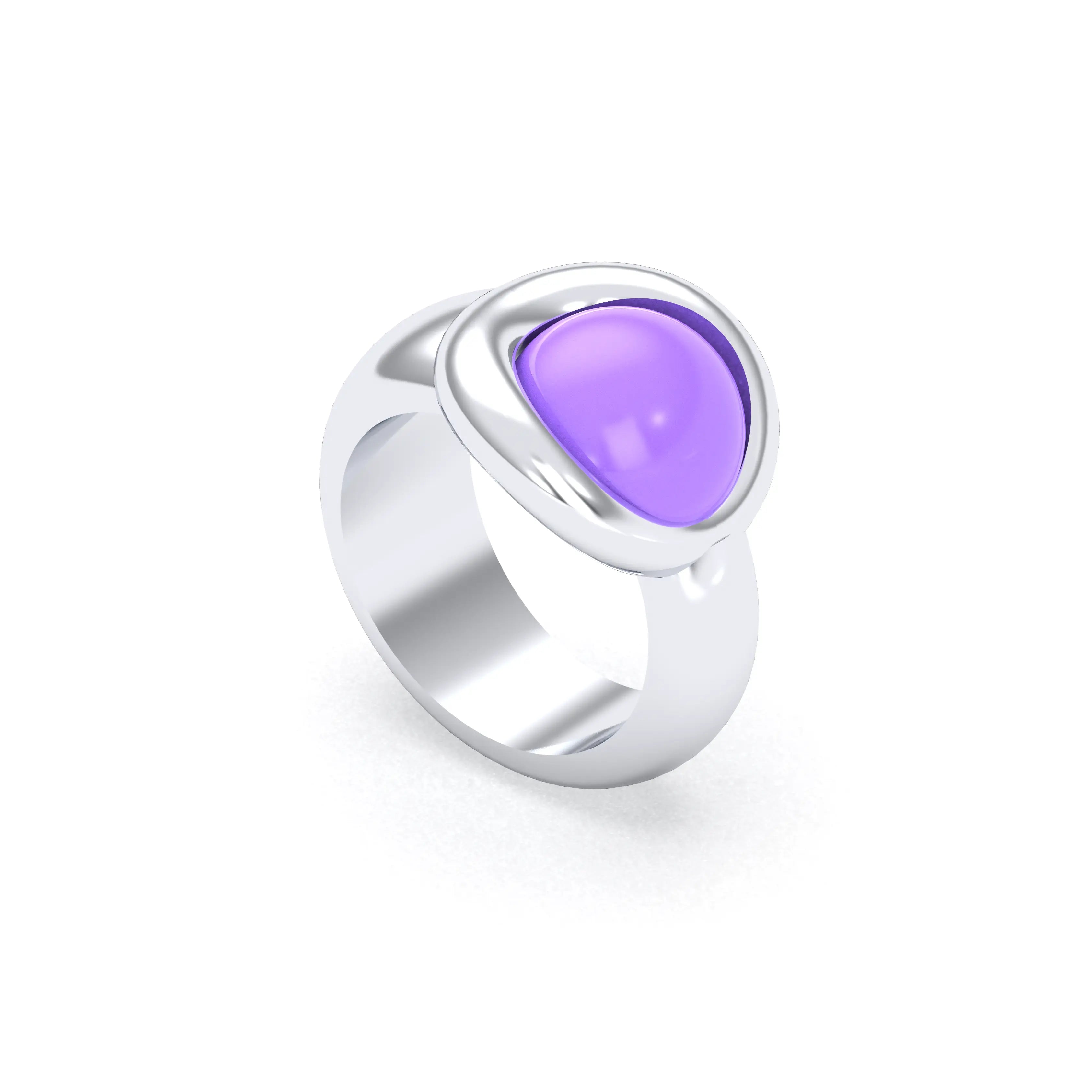Bague femme Camille en argent 950, cabochon de pierre fine au choix