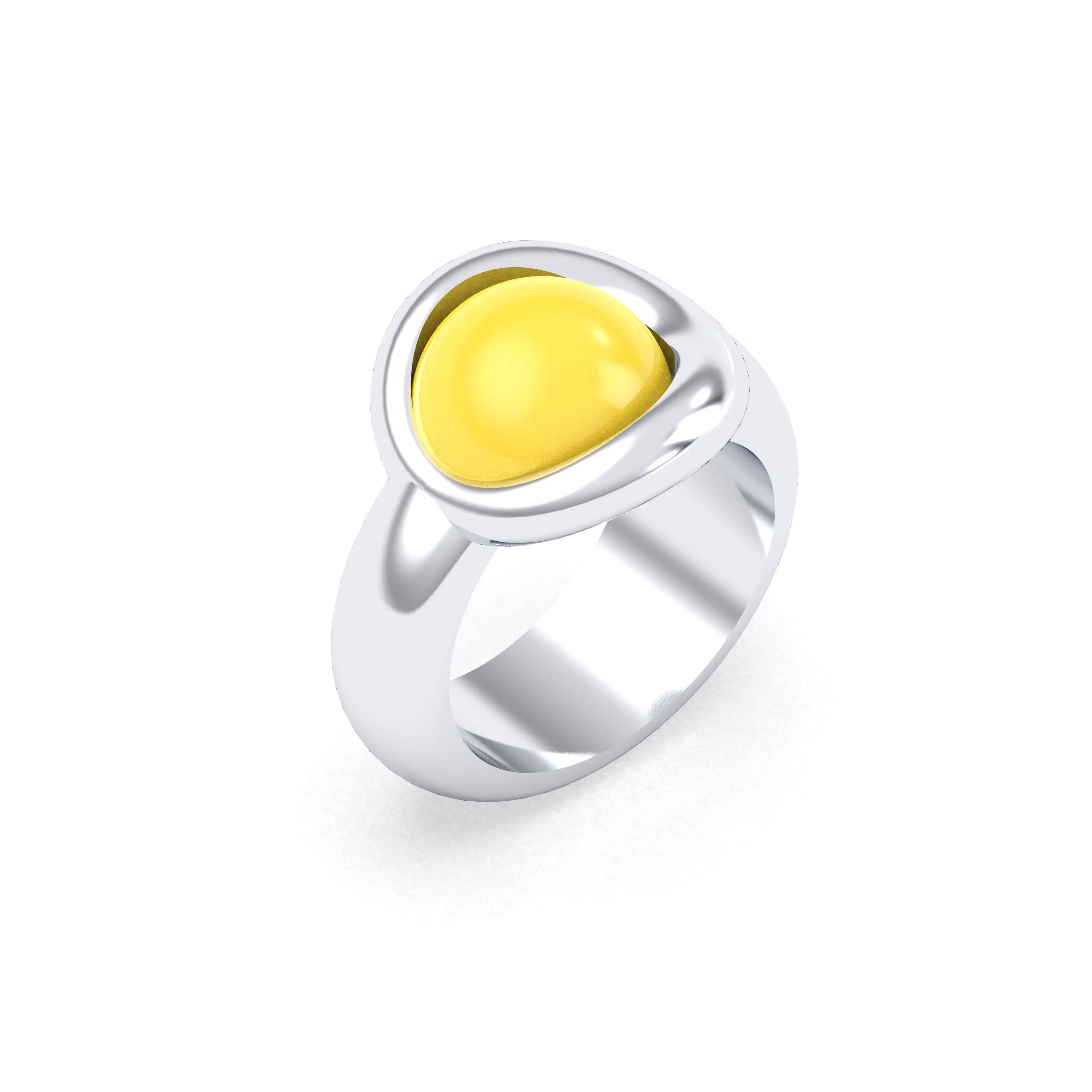 Bague femme Camille en argent 950, cabochon de pierre fine au choix Calcédoine teintée mangue