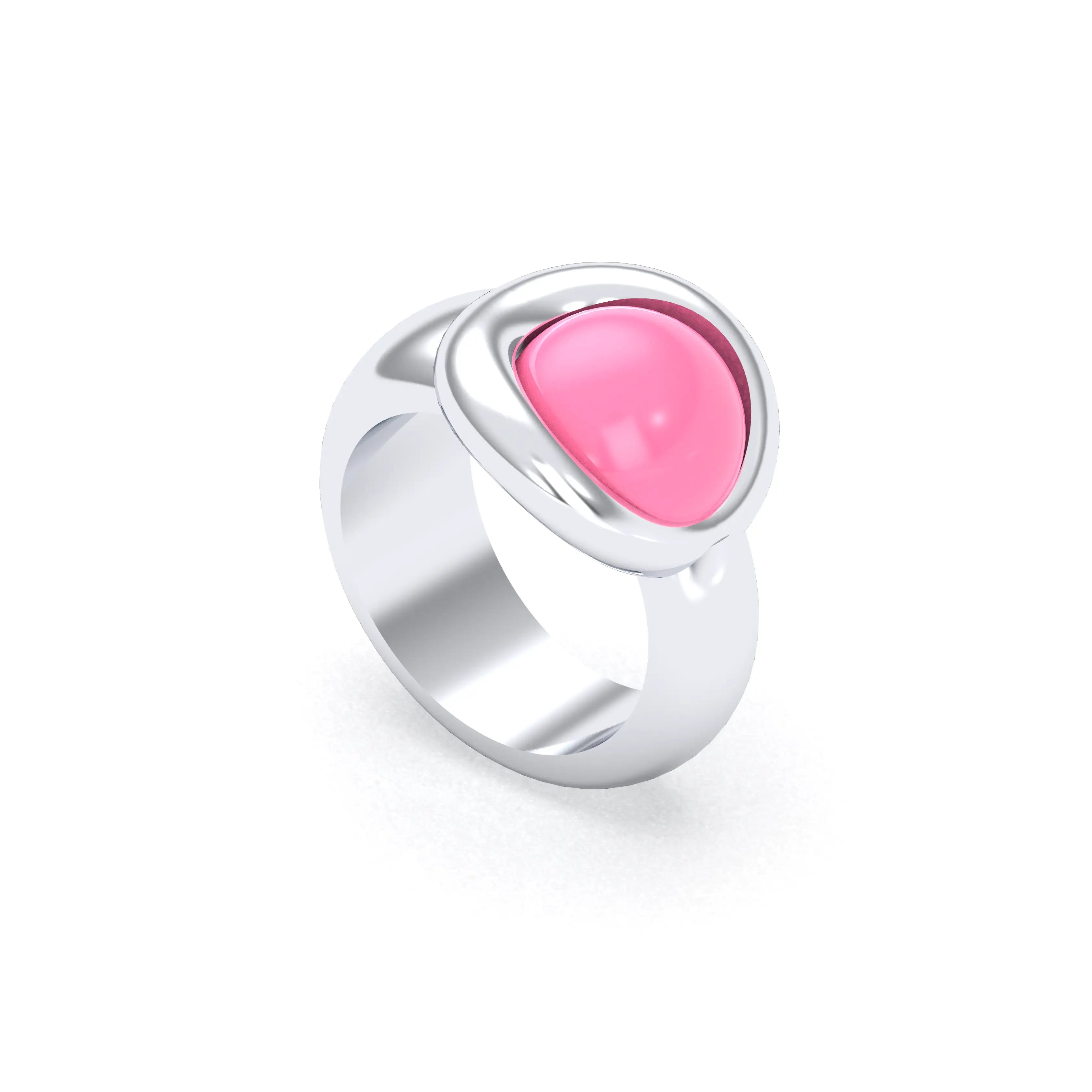 Bague femme Camille en argent 950, cabochon de pierre fine au choix