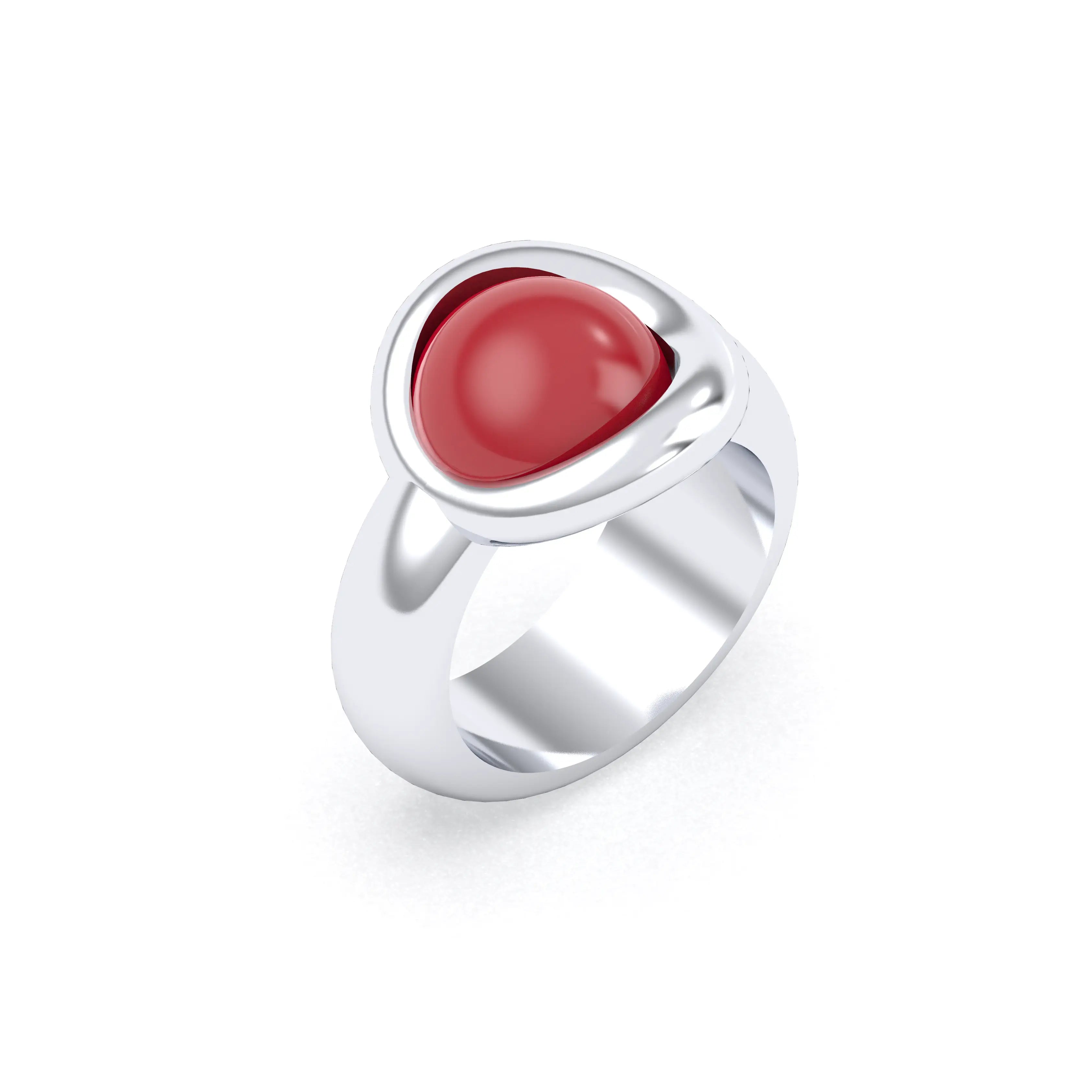 Bague femme Camille en argent 950, cabochon de pierre fine au choix Cornaline