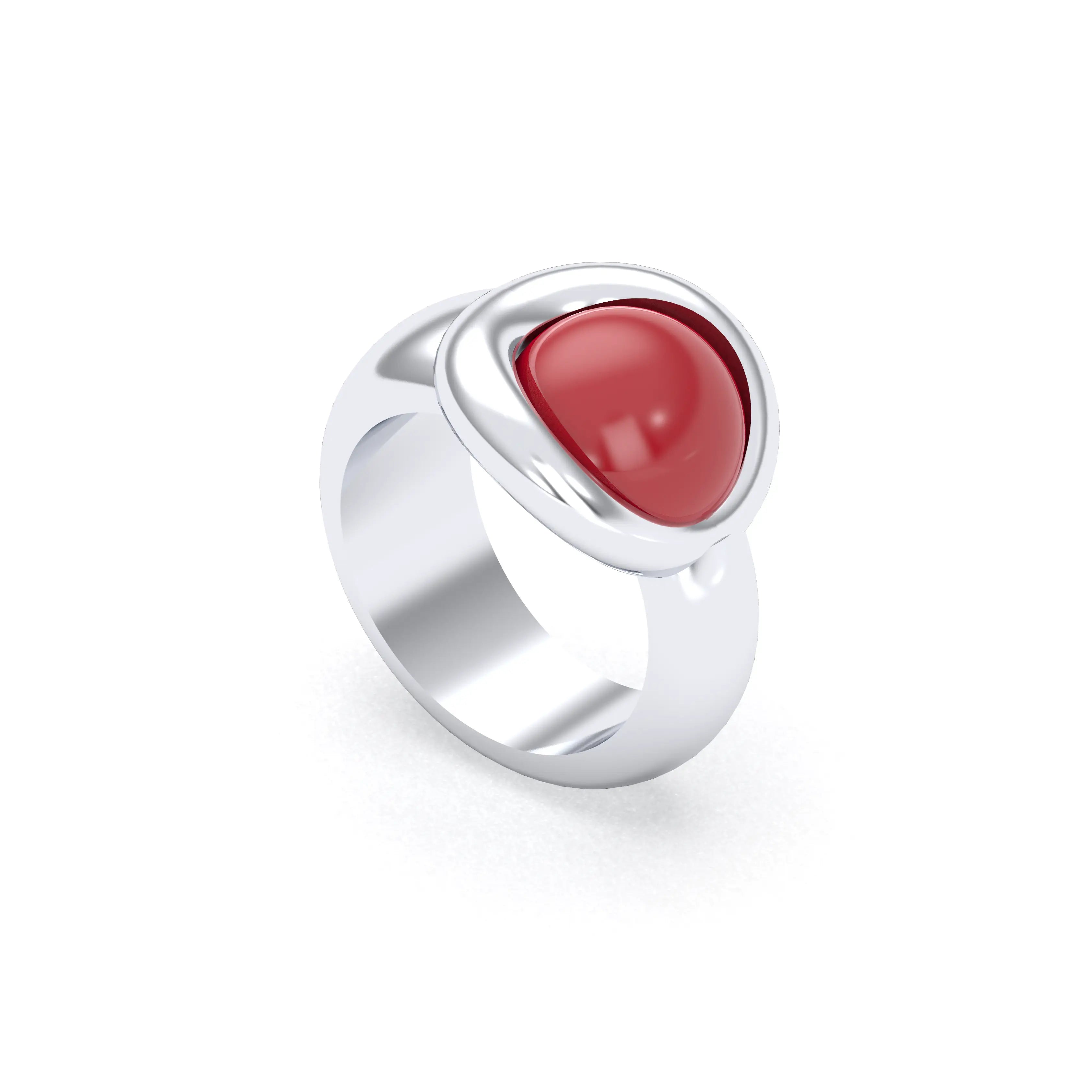 Bague femme Camille en argent 950, cabochon de pierre fine au choix