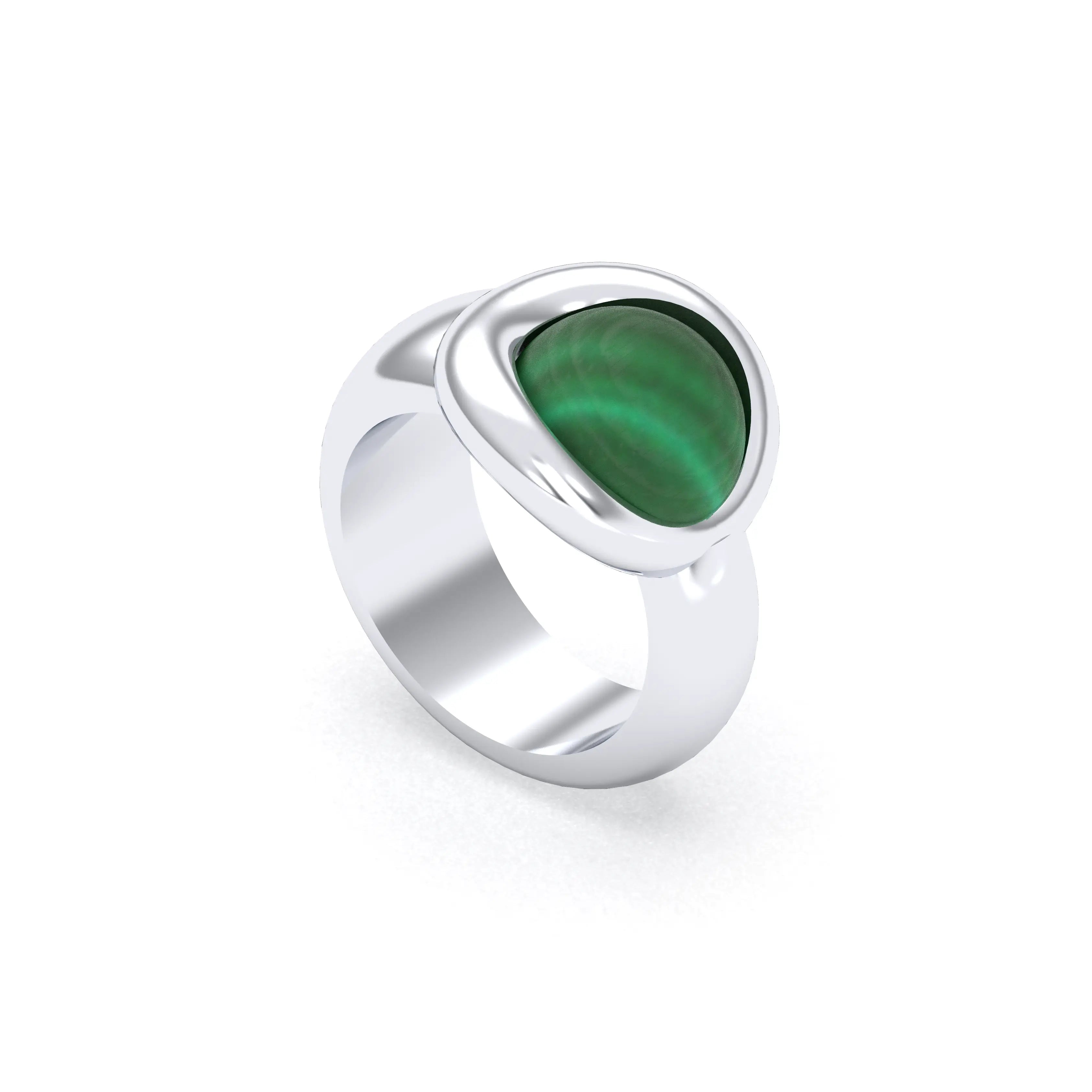 Bague femme Camille en argent 950, cabochon de pierre fine au choix