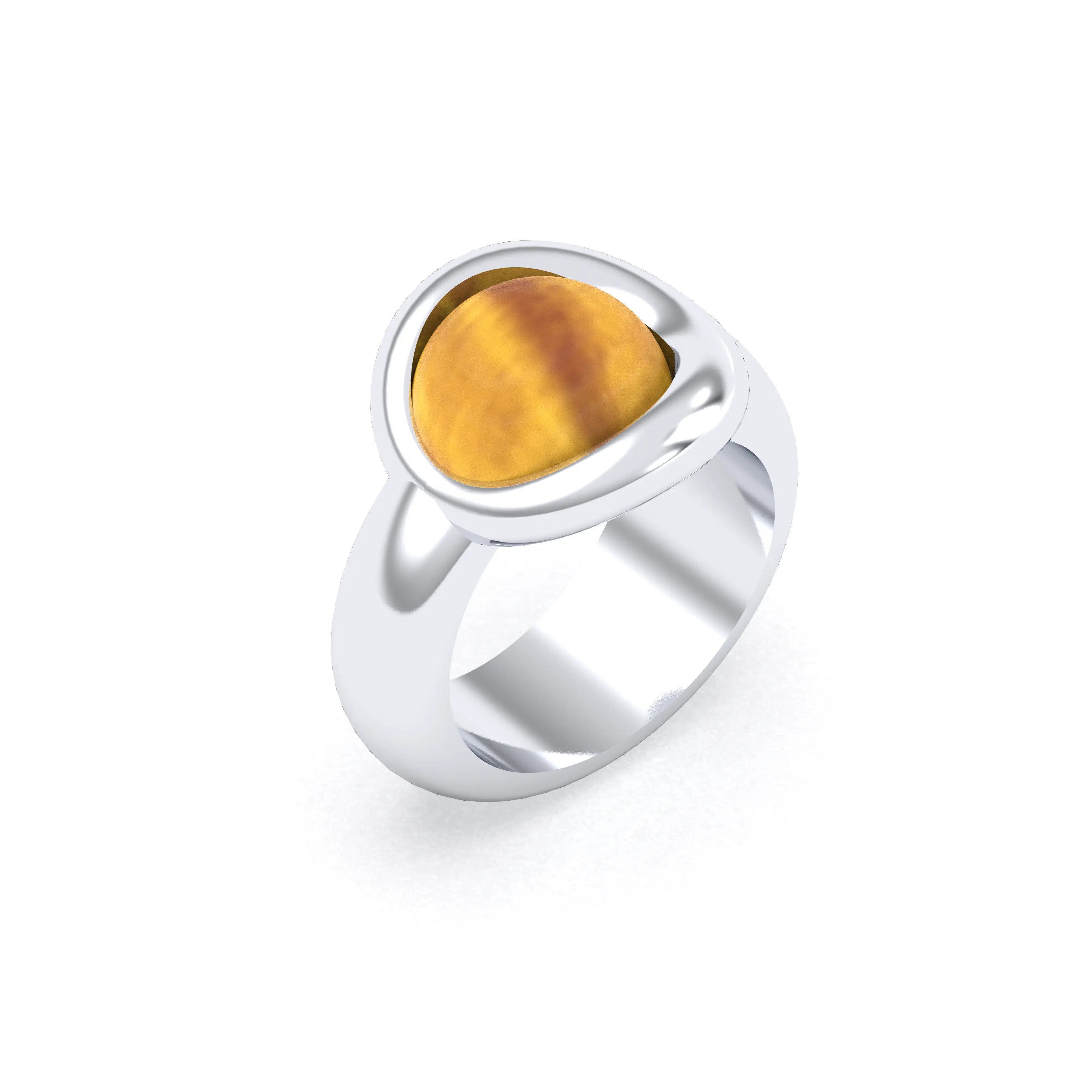 Bague femme Camille en argent 950, cabochon de pierre fine au choix Oeil de tigre