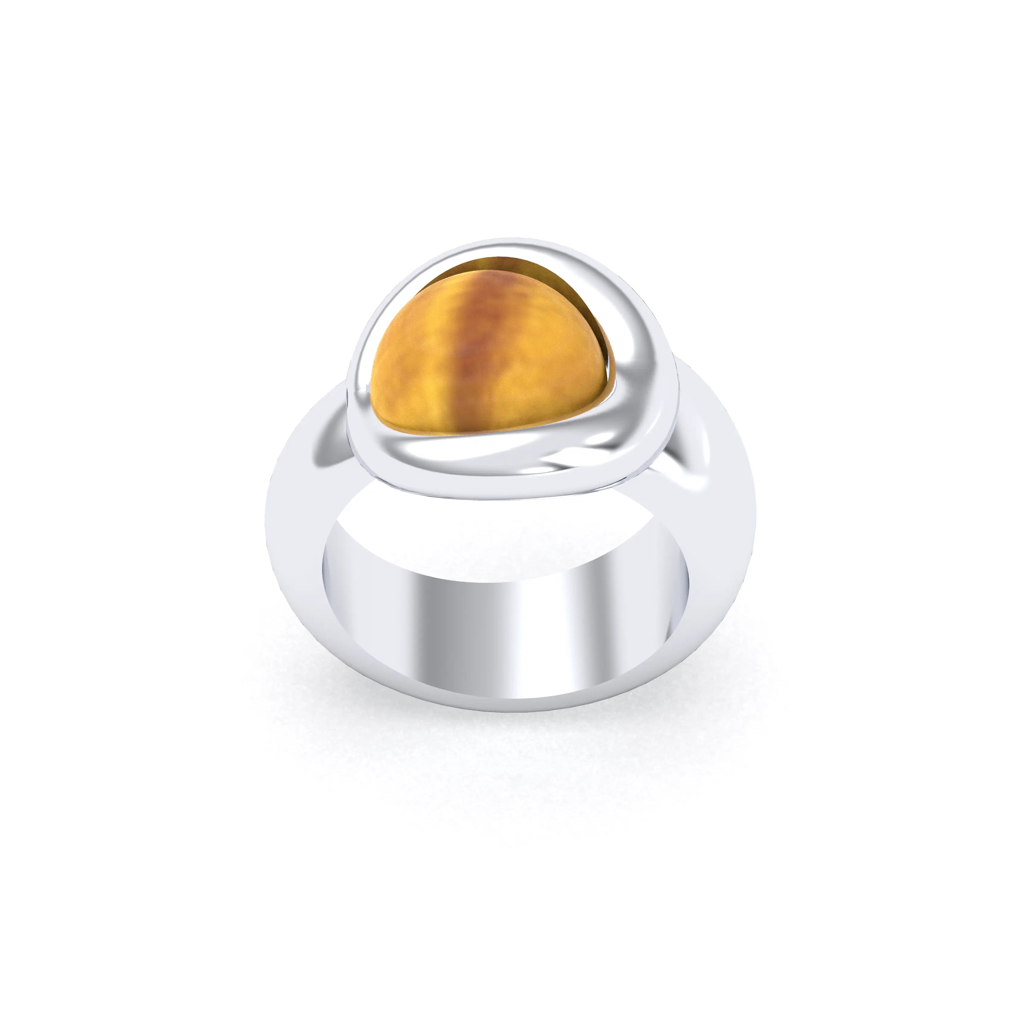 Bague femme Camille en argent 950, cabochon de pierre fine au choix