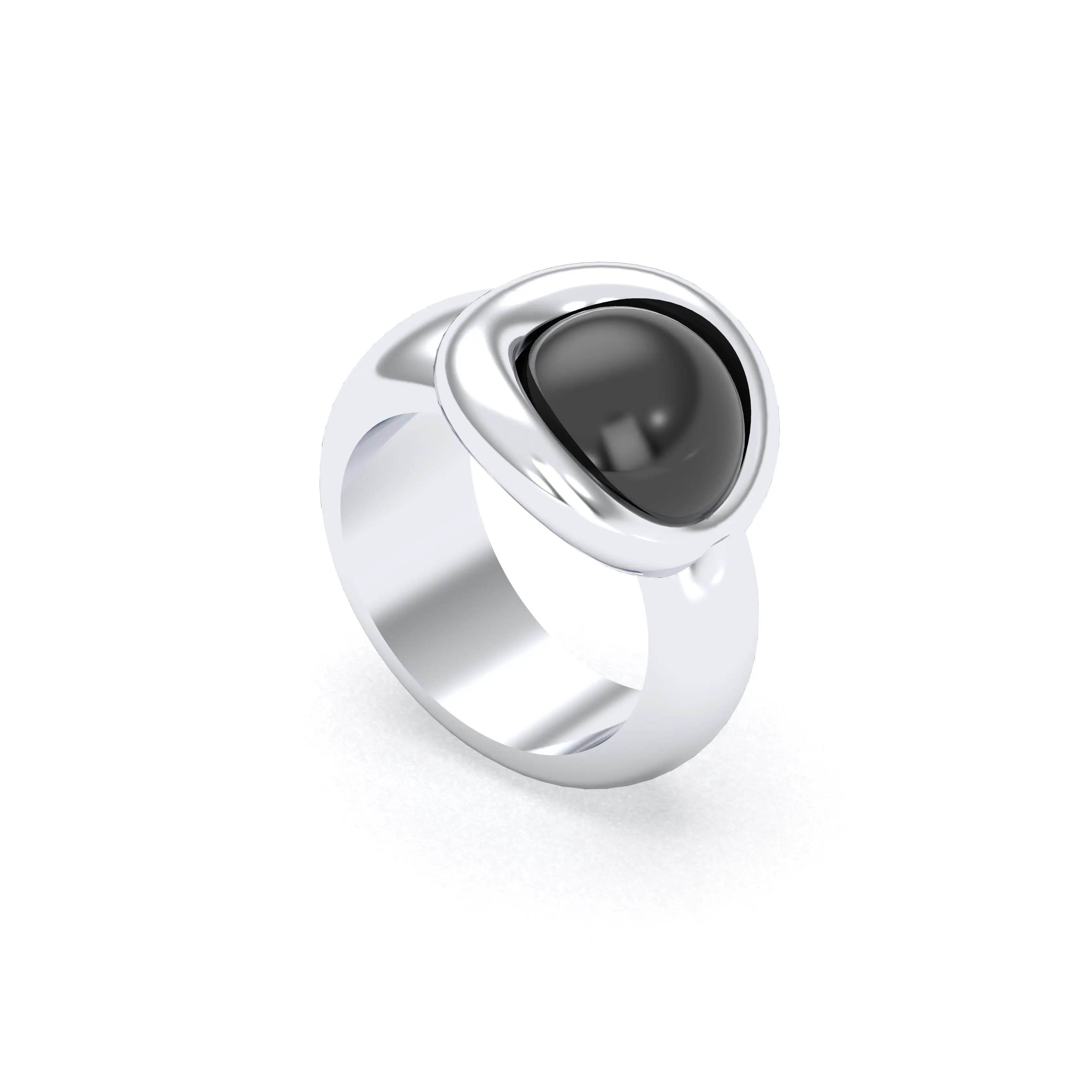 Bague femme Camille en argent 950, cabochon de pierre fine au choix