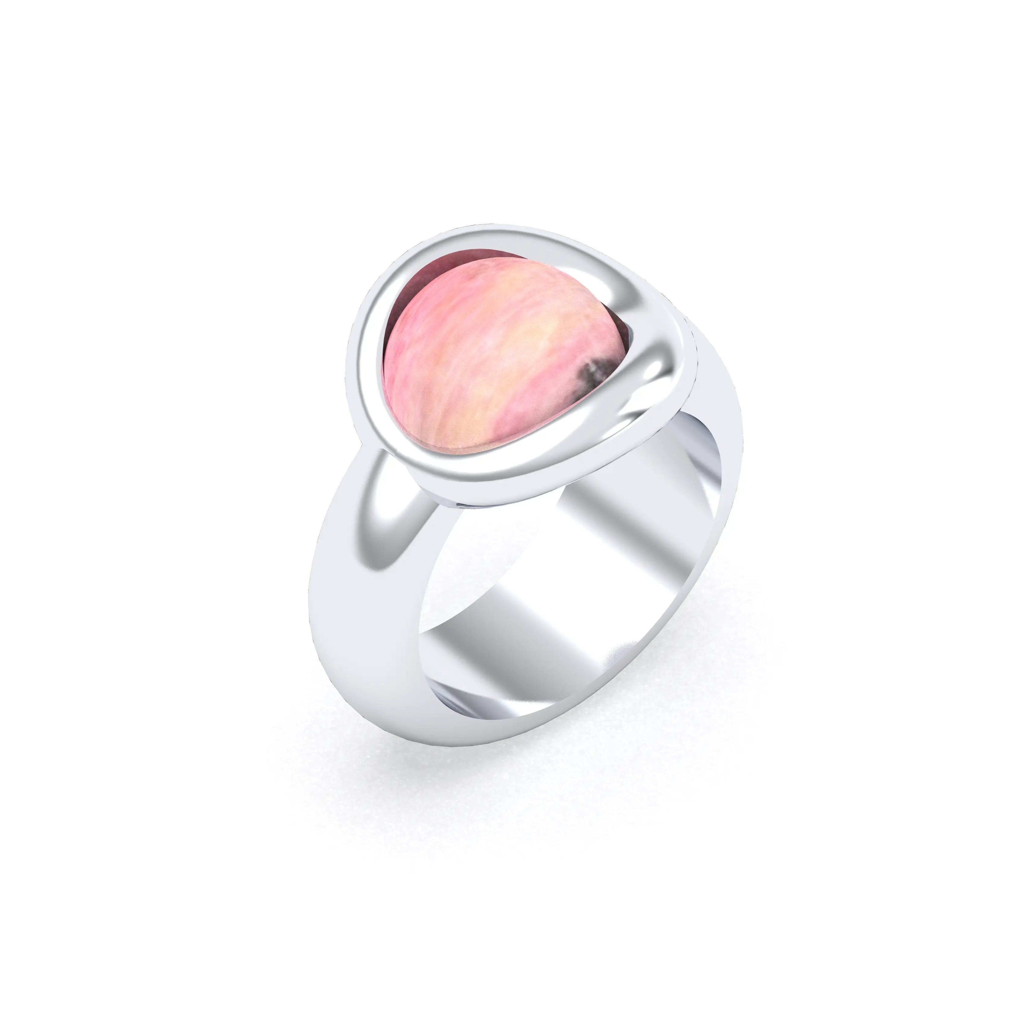 Bague femme Camille en argent 950, cabochon de pierre fine au choix Rhodonite