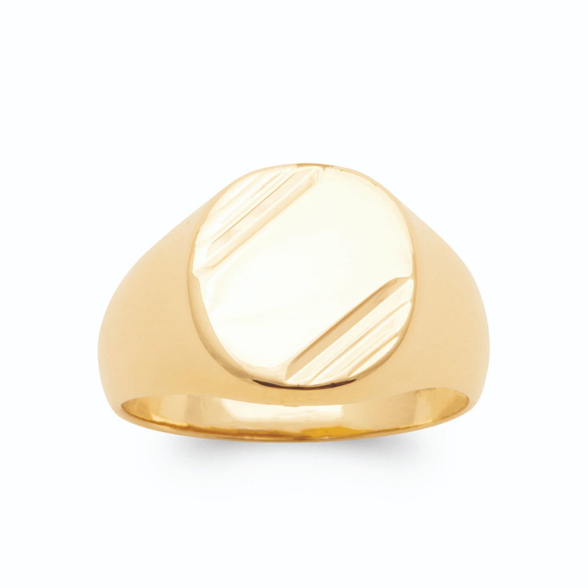 Bague chevalière ovale à liseré gravé en plaqué or homme vu de profil