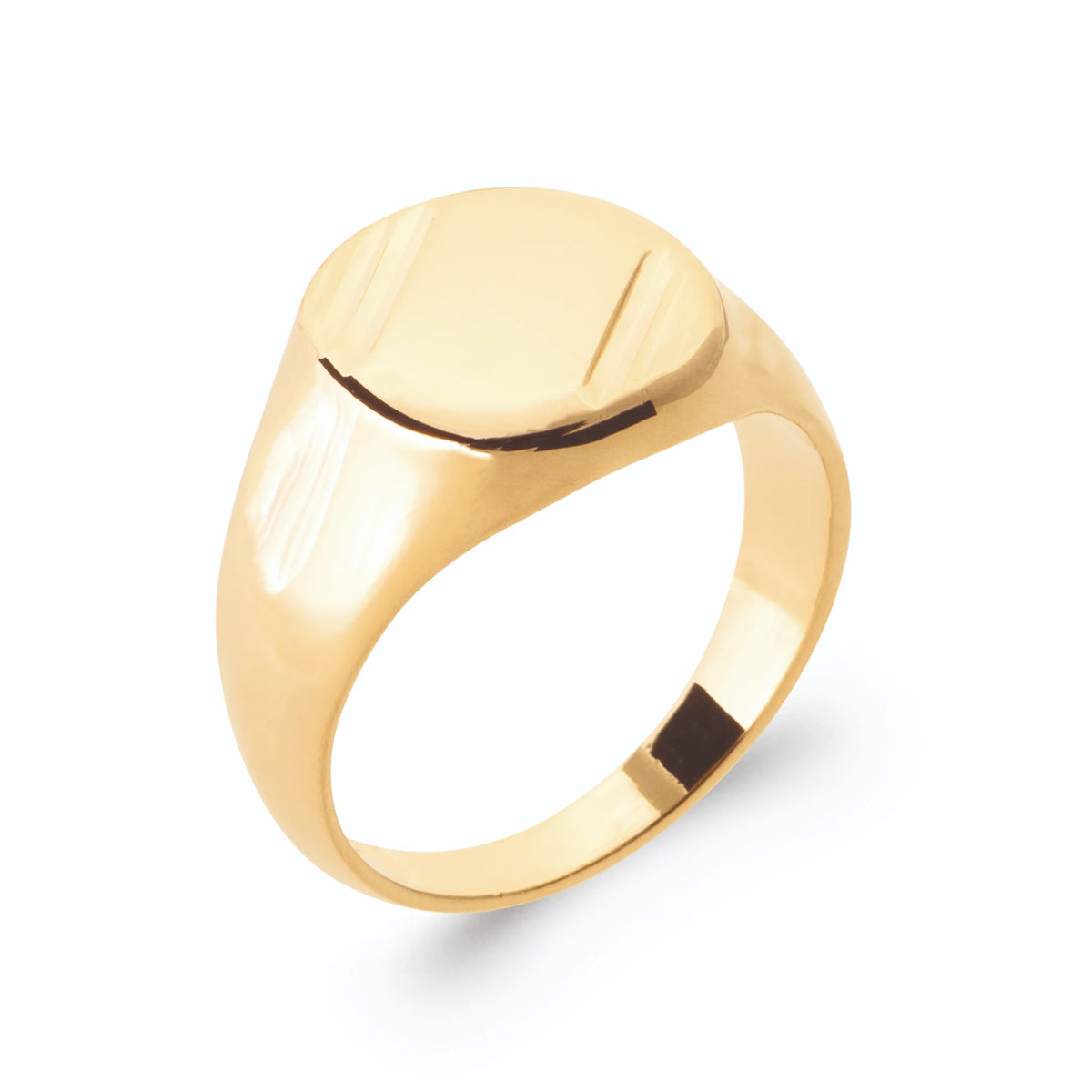 Bague chevalière ovale à liseré gravé en plaqué or homme