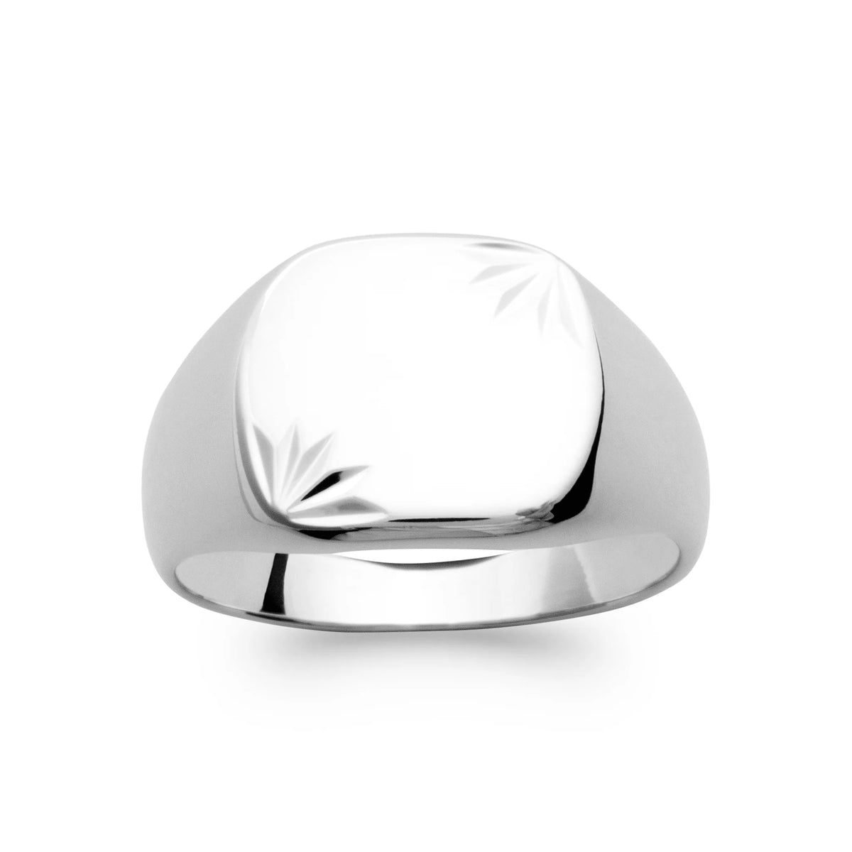 Bague chevalière ovale gravée de rayons en argent rhodié homme vu de profil
