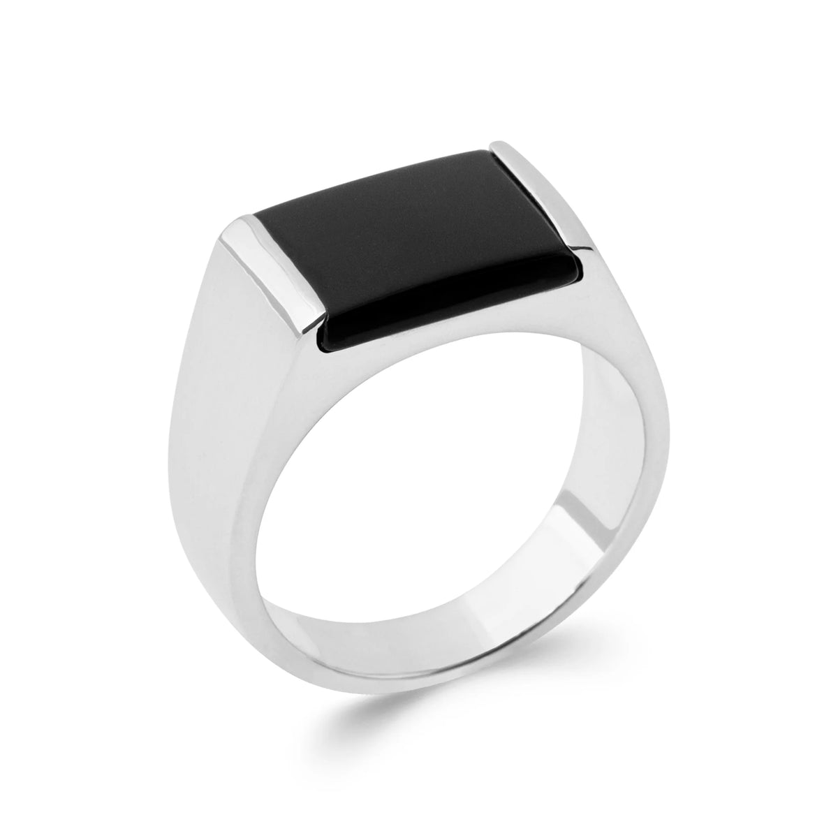 Bague chevalière plateau rectangulaire noir en argent 925 rhodié homme