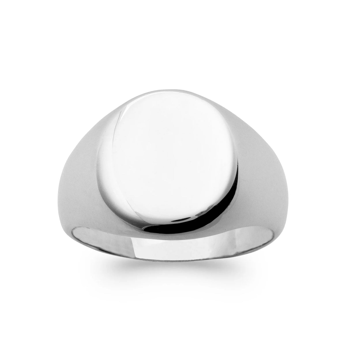 Bague chevalière ronde lisse en argent 925 rhodié homme vu de profil