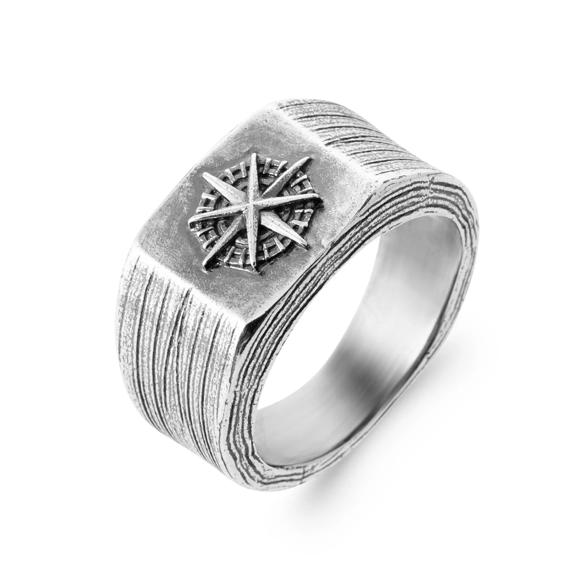 Bague chevalière rose des vents en argent 925 homme