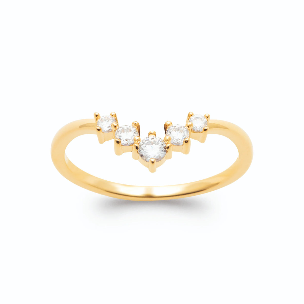 Bague chevron de zircons en plaqué or
