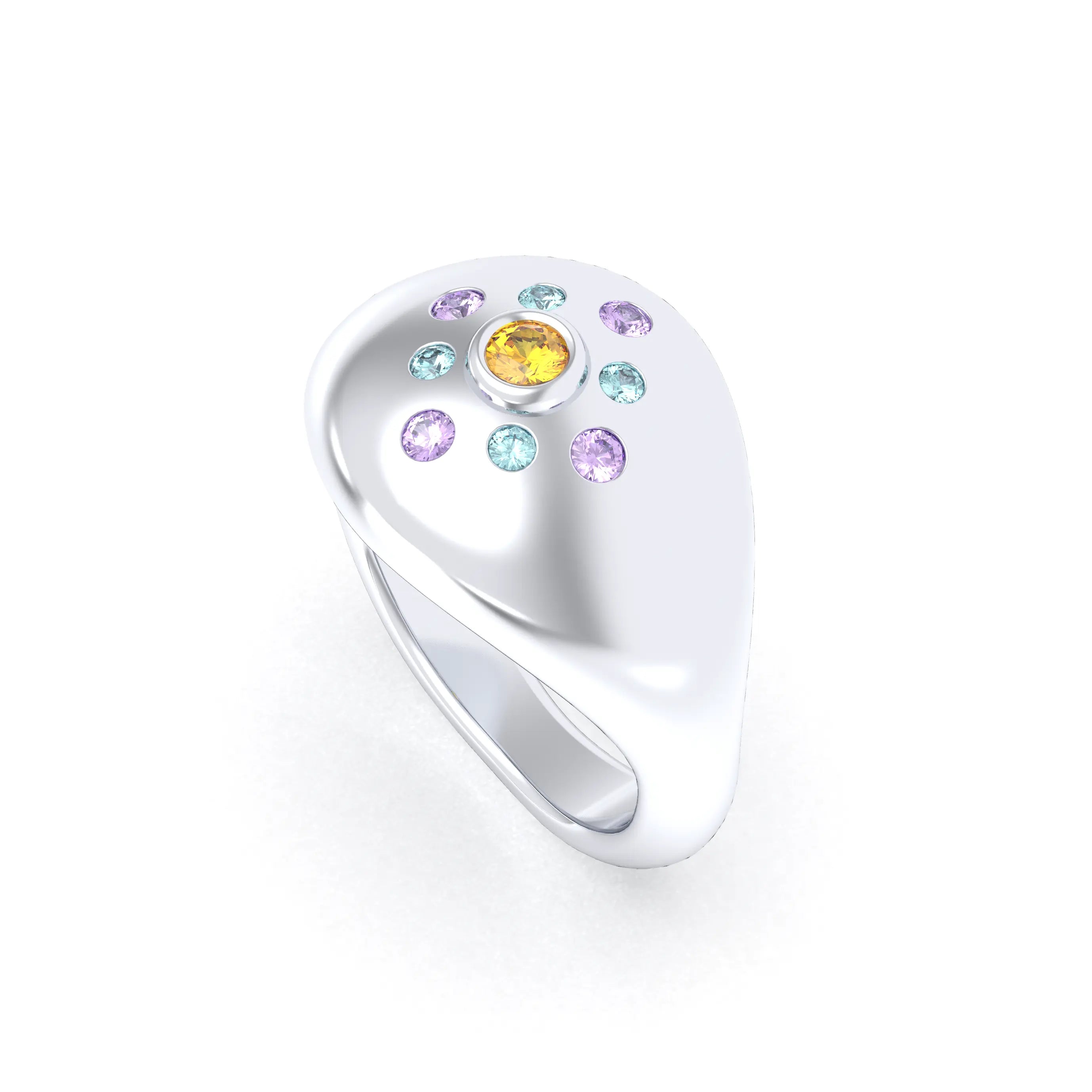 Bague "Cuore" en Argent 950 Massif et Constellation de Pierres Fines Citrine