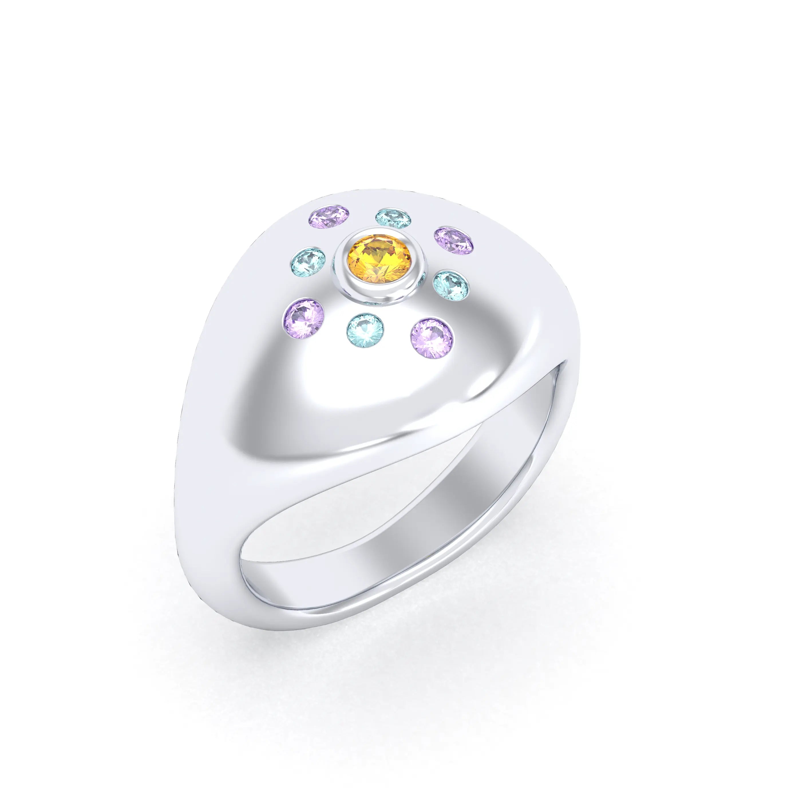 Bague "Cuore" en Argent 950 Massif et Constellation de Pierres Fines
