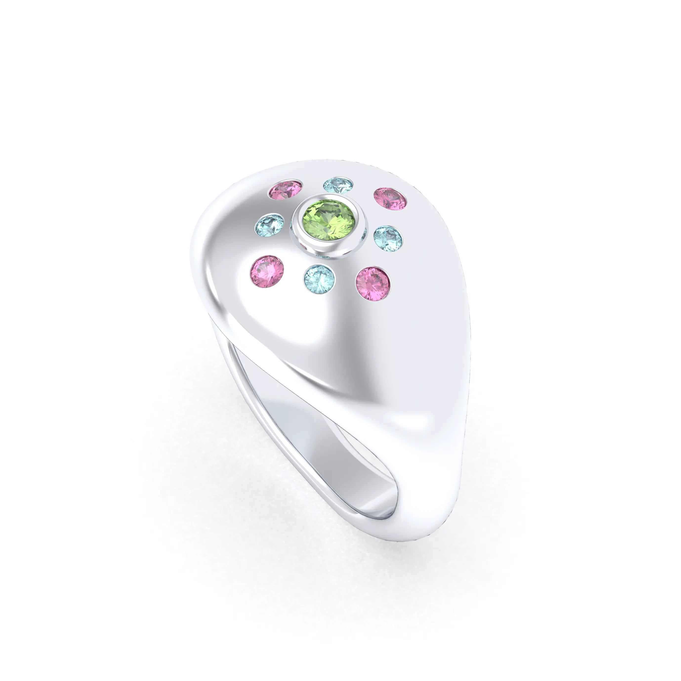 Bague "Cuore" en Argent 950 Massif et Constellation de Pierres Fines Péridot