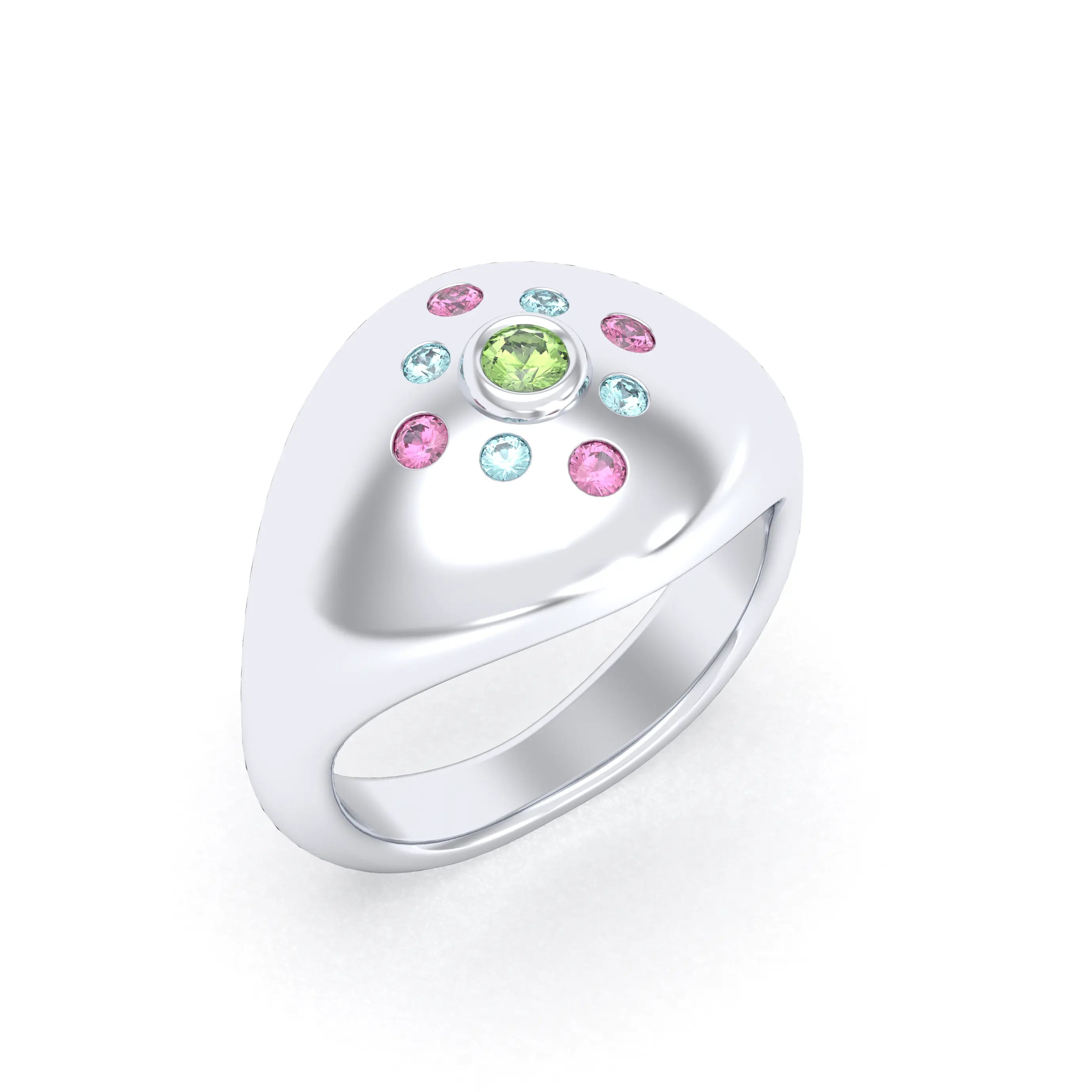 Bague "Cuore" en Argent 950 Massif et Constellation de Pierres Fines