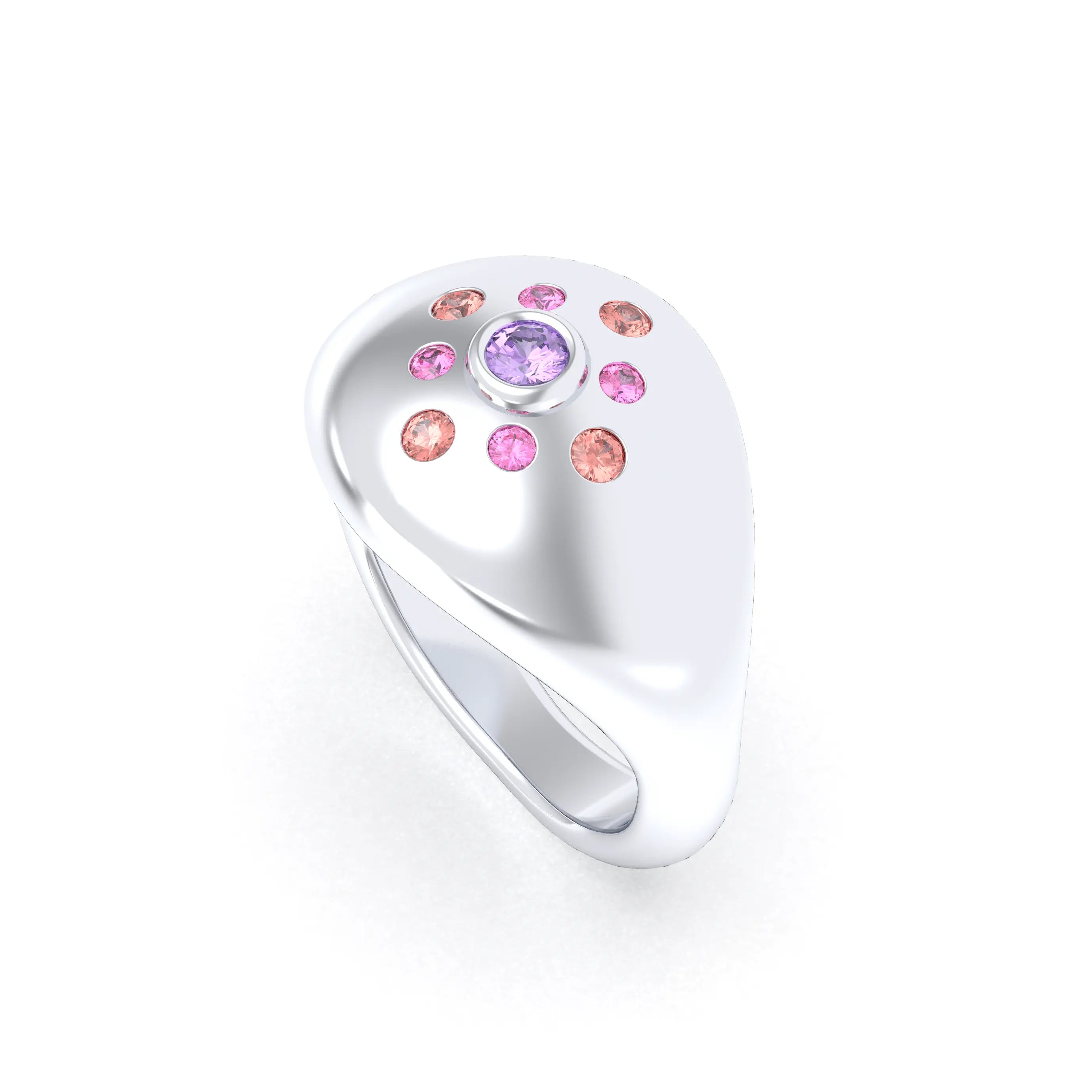 Bague "Cuore" en Argent 950 et Pavage de Pierres Précieuses Améthyste