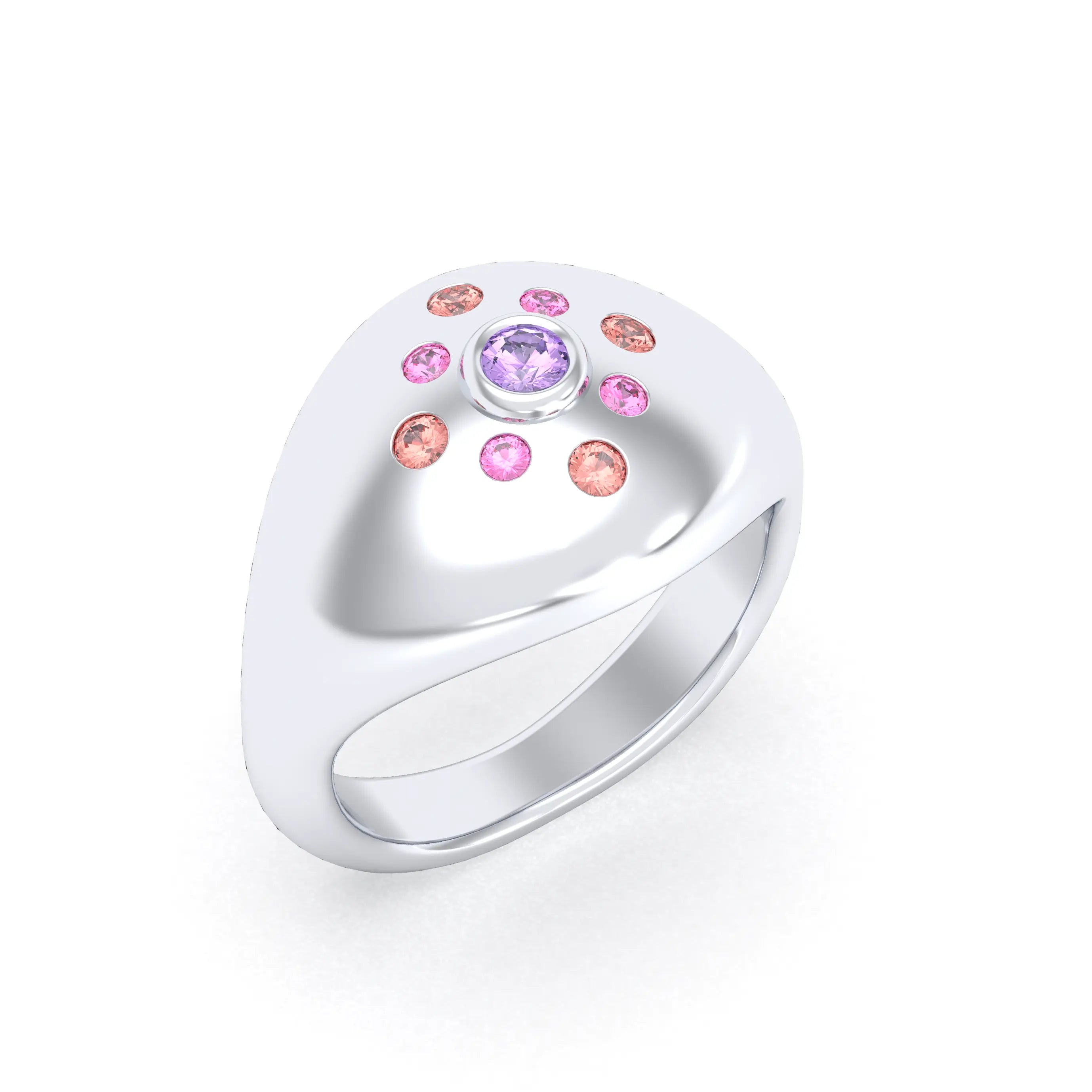 Bague "Cuore" en Argent 950 et Pavage de Pierres Précieuses