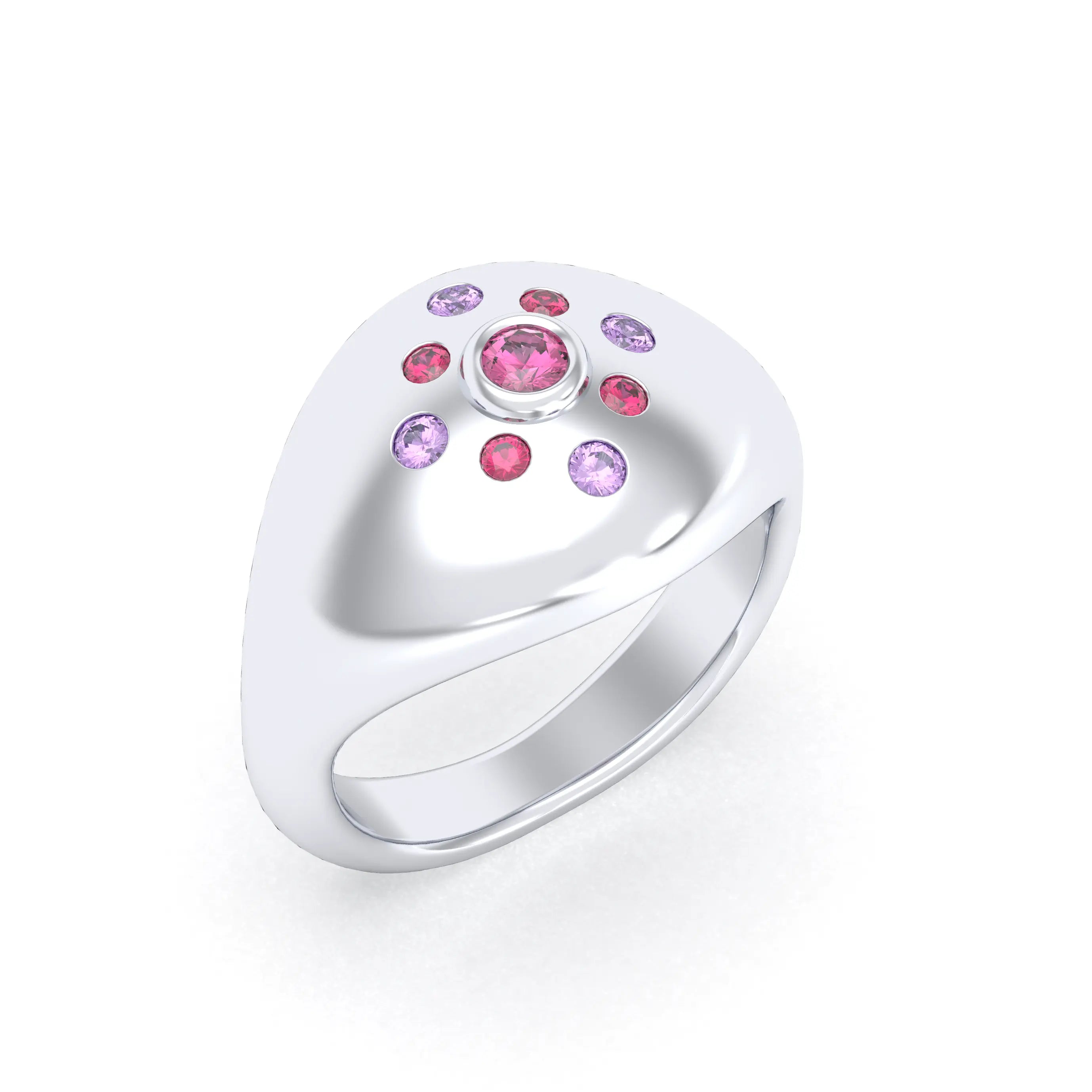 Bague "Cuore" en Argent 950 et Pavage de Pierres Précieuses