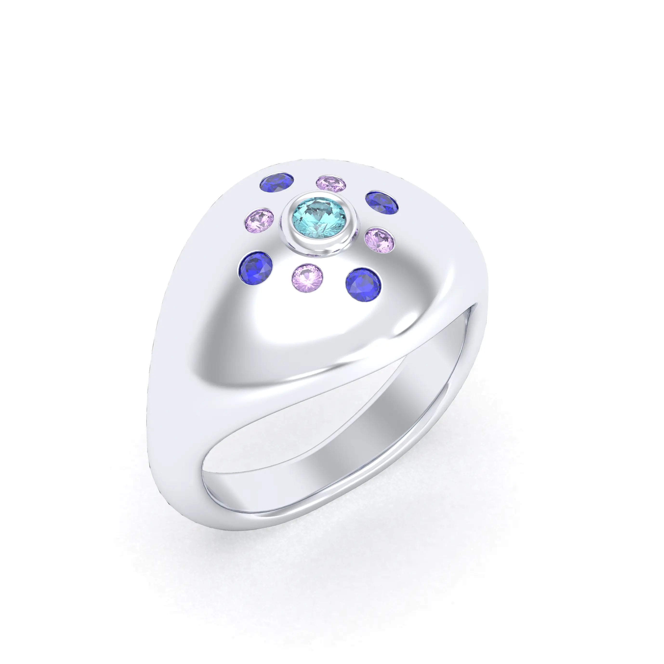 Bague "Cuore" en Argent 950 et Pavage de Pierres Précieuses