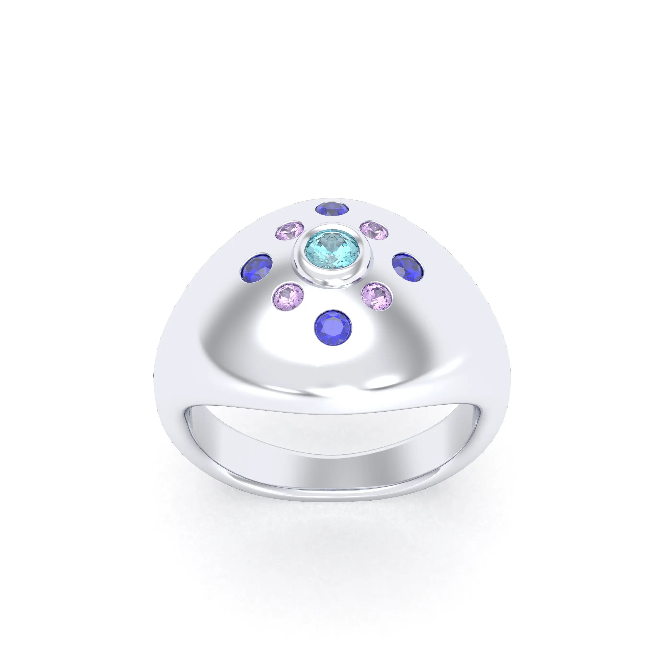 Bague "Cuore" en Argent 950 et Pavage de Pierres Précieuses