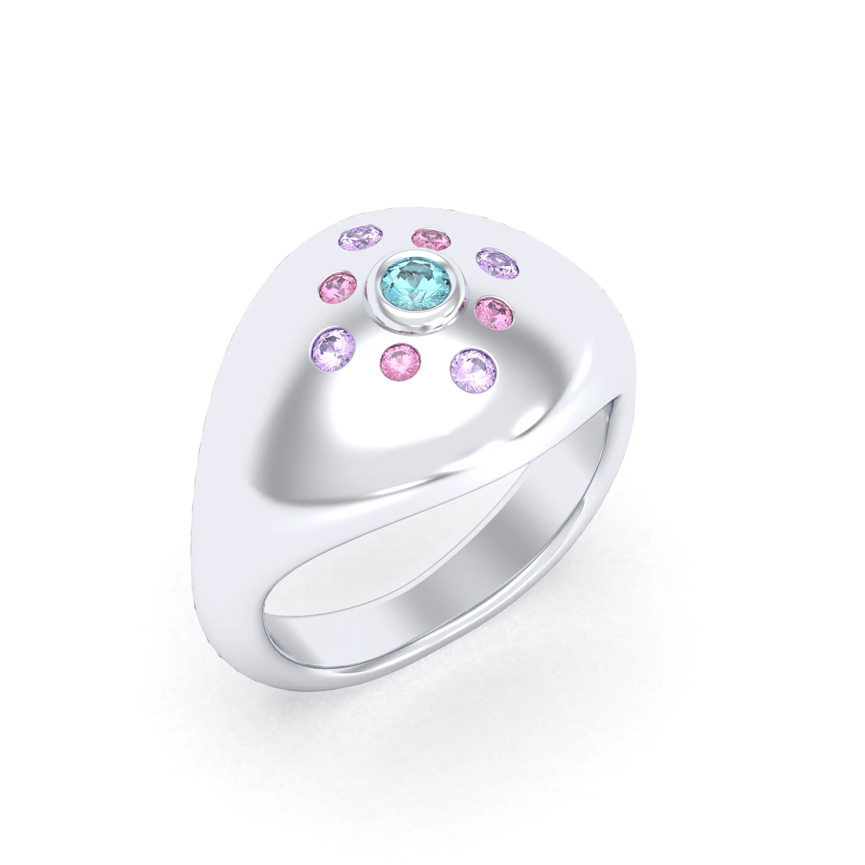 Bague "Cuore" en Argent 950 Massif et Constellation de Pierres Fines