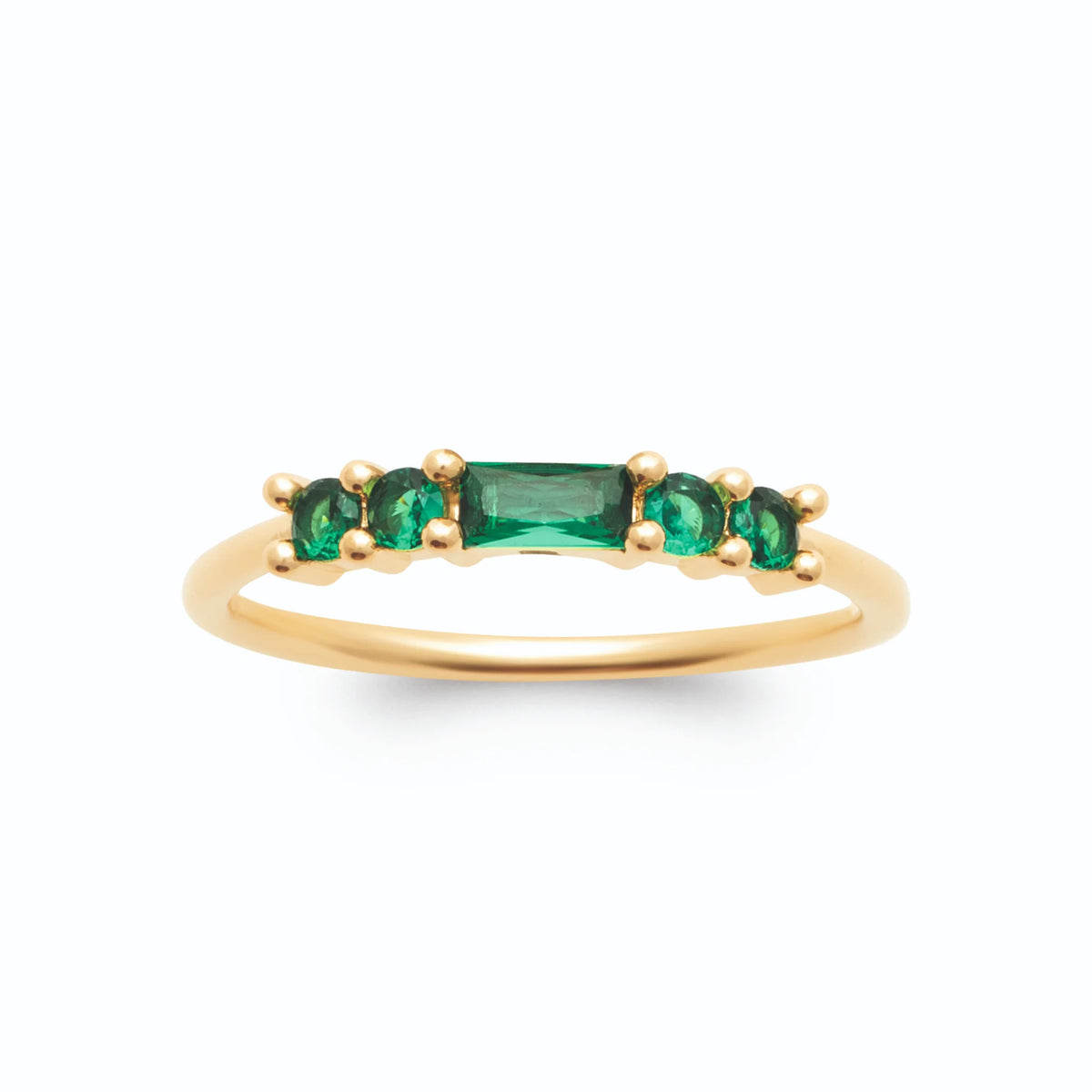 Bague ligne de pierres vertes baguettes en plaqué or