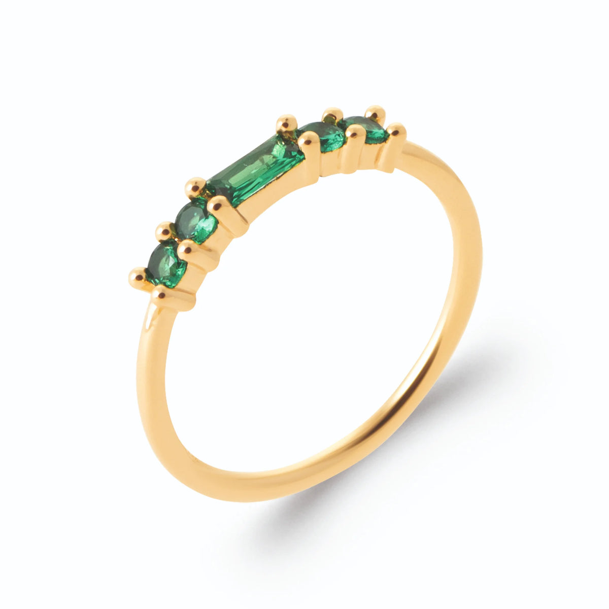 Bague ligne de pierres vertes baguettes en plaqué or