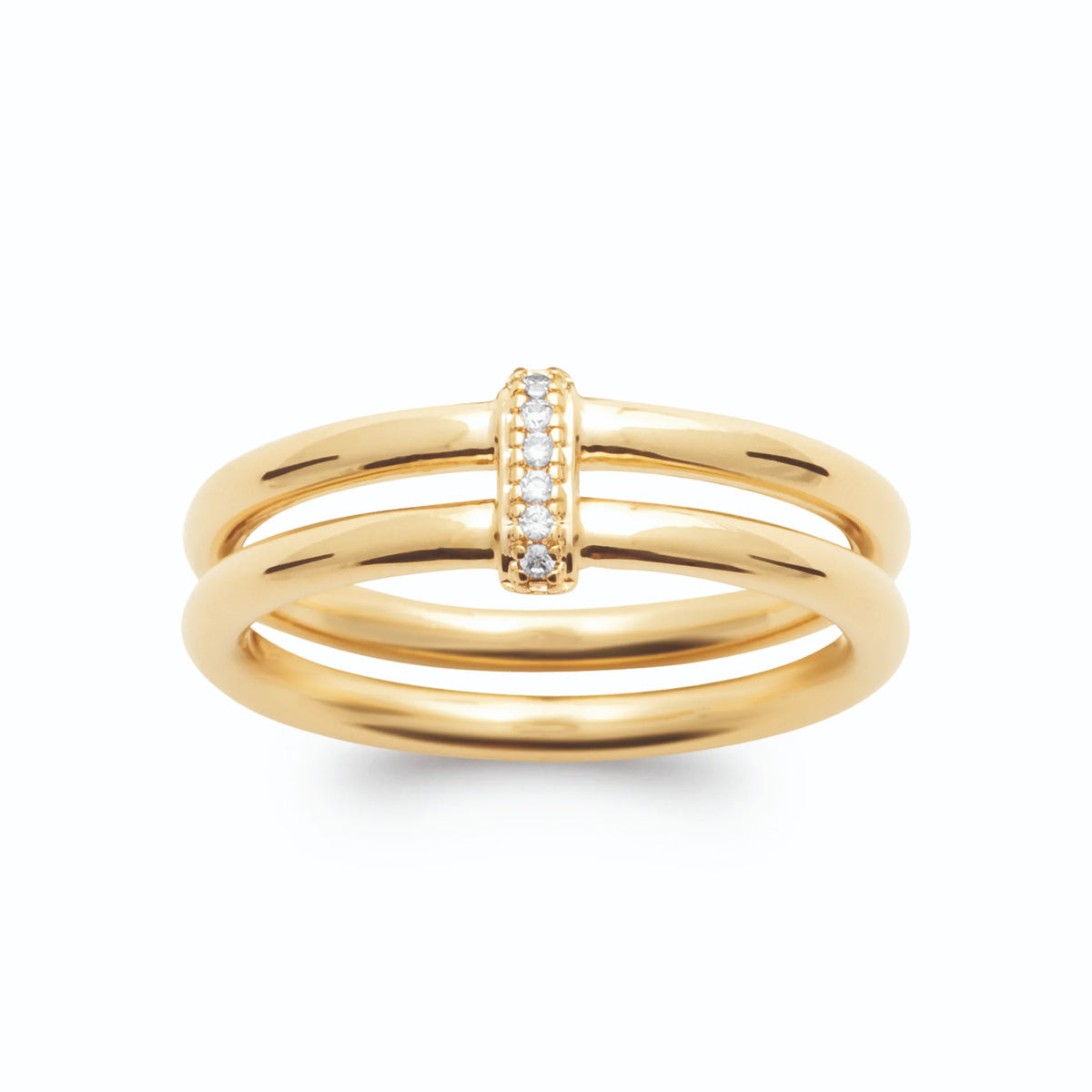 Bague double anneau et barrette pavée de zircons en plaqué or