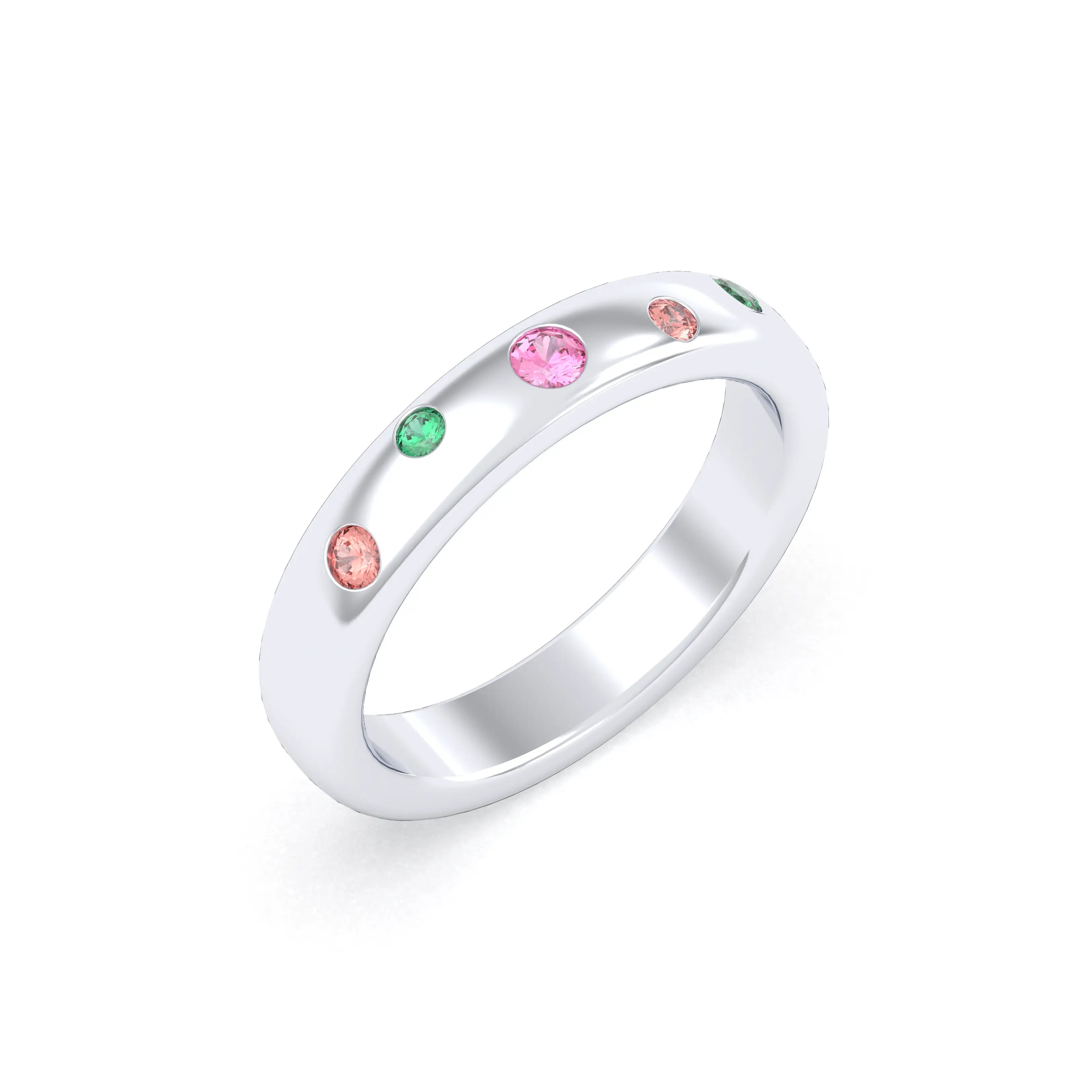 Bague Elisa en or blanc 18 carats – pierres fines et précieuses au choix Émeraudes - Saphirs pêche - Saphirs roses