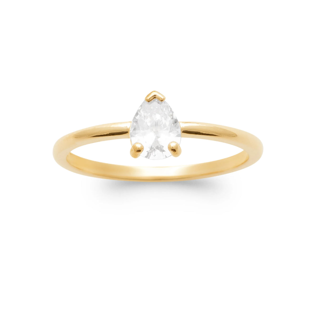 Bague fine solitaire zircon taille poire en plaqué or