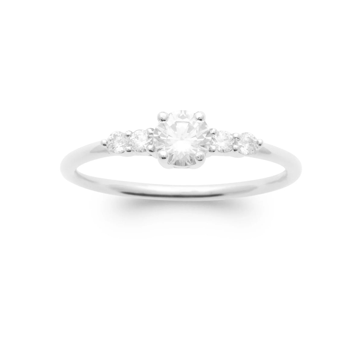 Bague fine trilogie de zircons en argent 925, vue de dessus