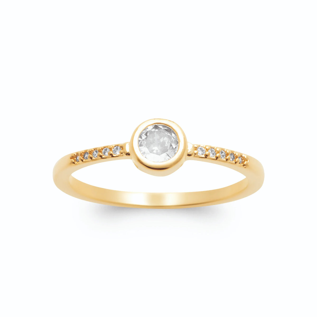 Bague fine zircon serti clos et liseré de zircons en plaqué or