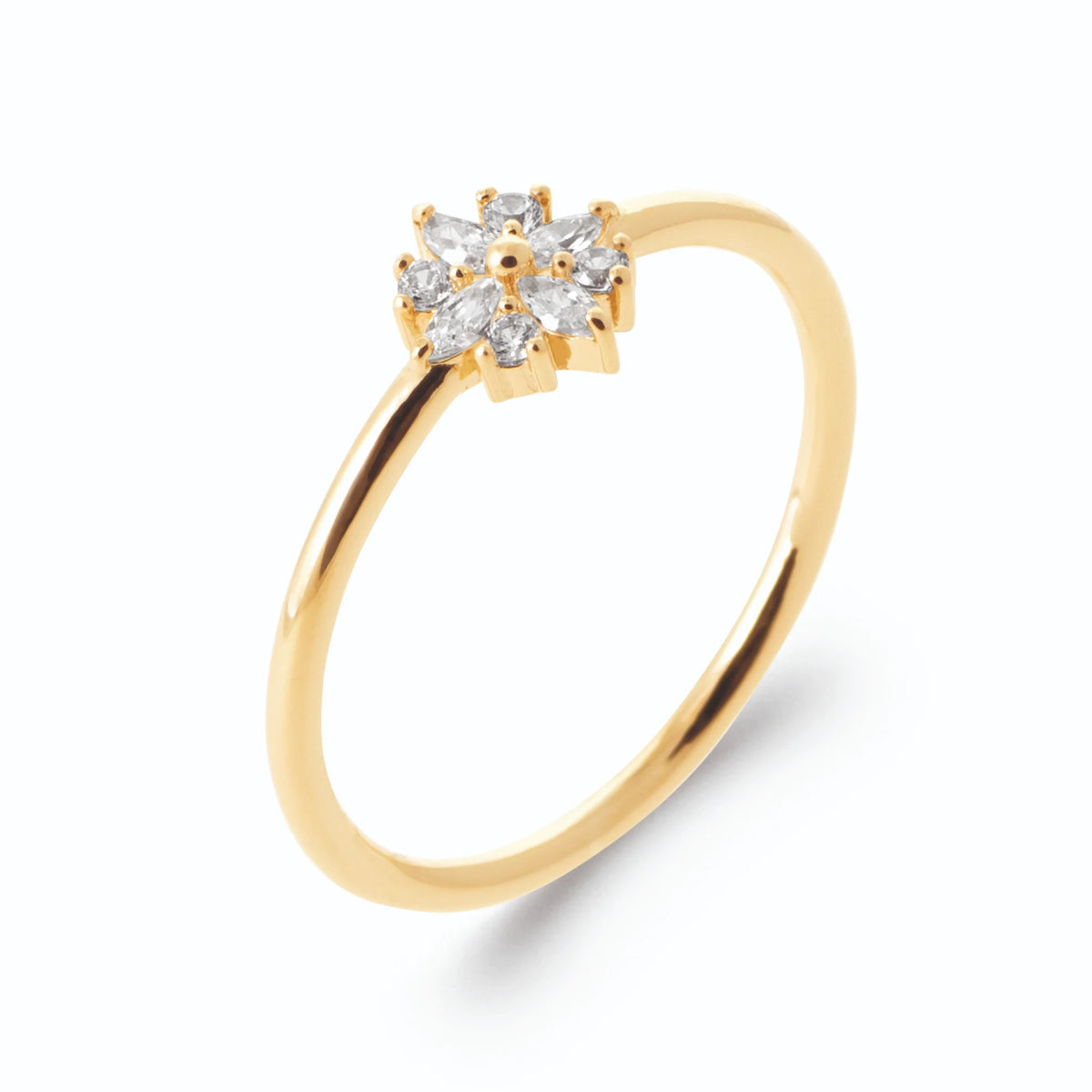 Bague fleur de zircons en plaqué or