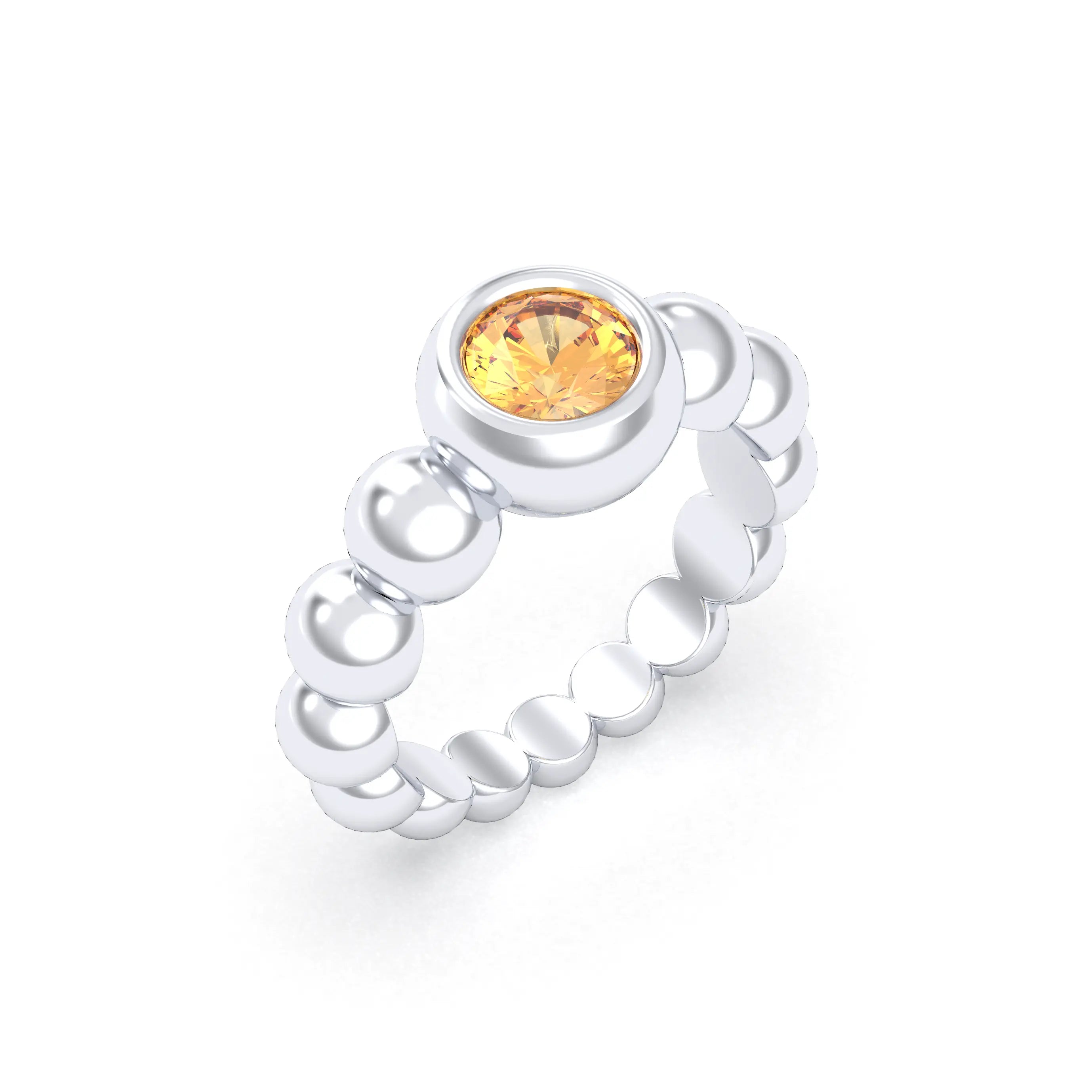 Bague Indiscrète — Solitaire « Boule » en Argent 950 et Pierre Fine Citrine