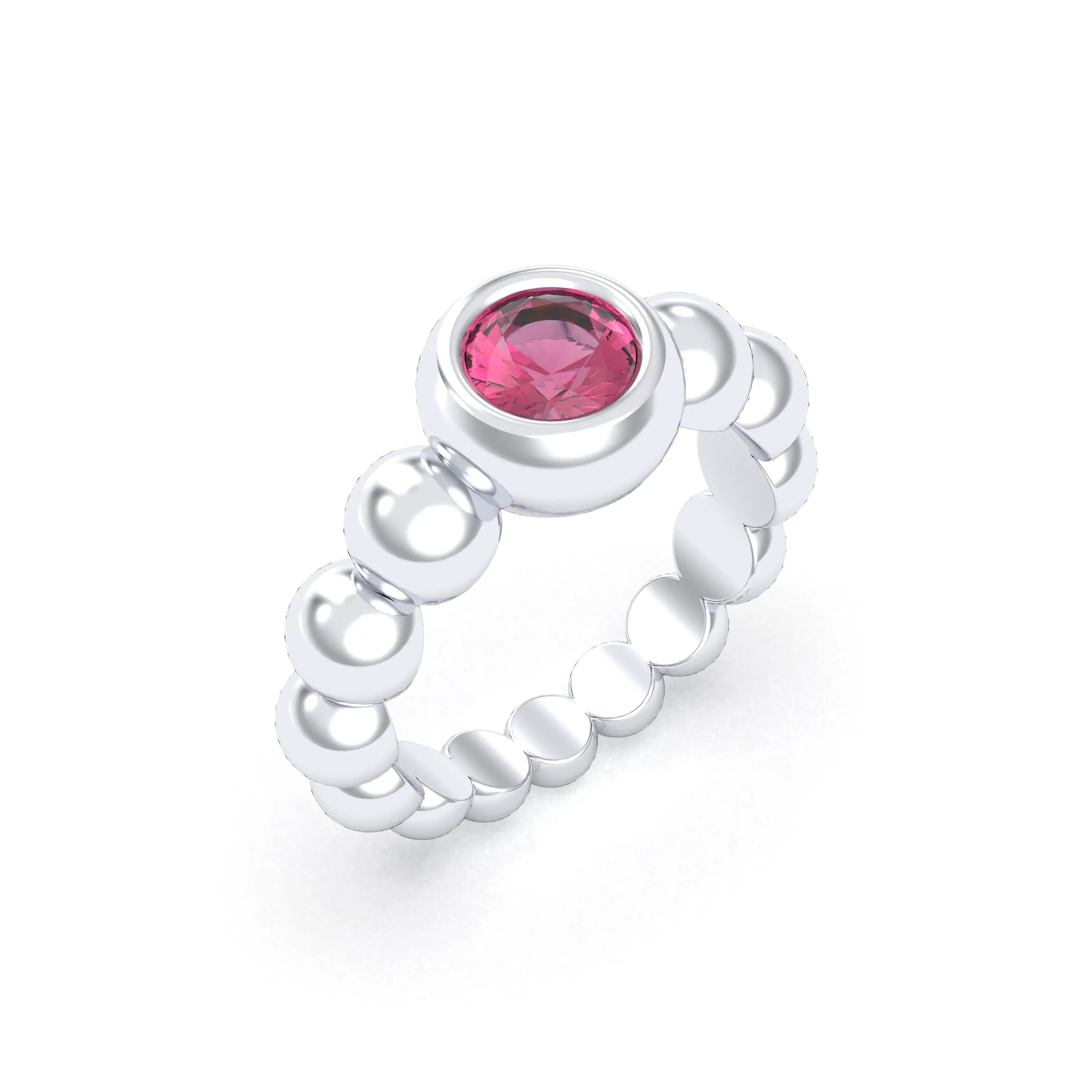 Bague Indiscrète — Solitaire « Boule » en Argent 950 et Pierre Fine Grenat Rhodolite