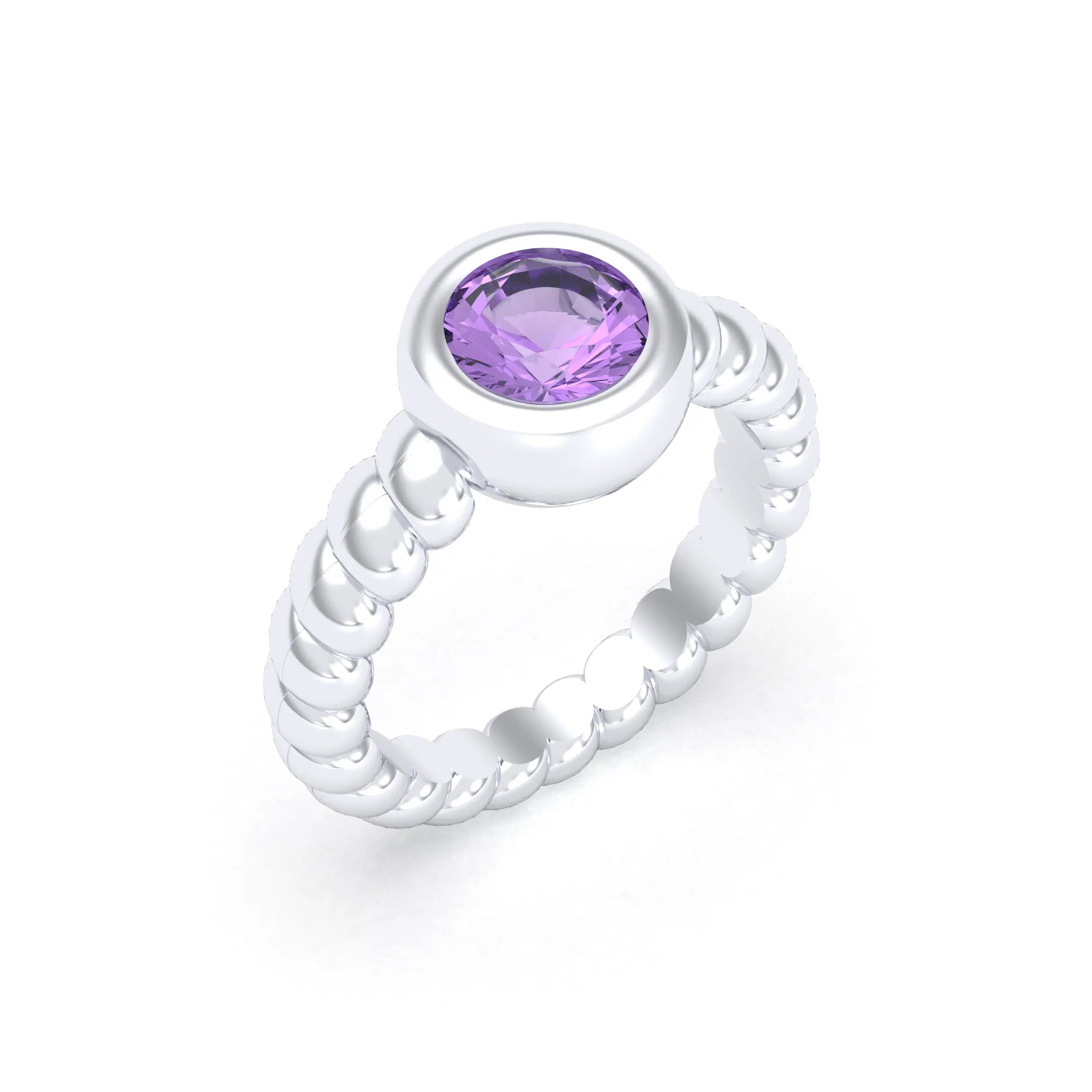 Bague “Indiscrète” 7mm en Argent 950 – Pierre Fine & Torsades Améthyste